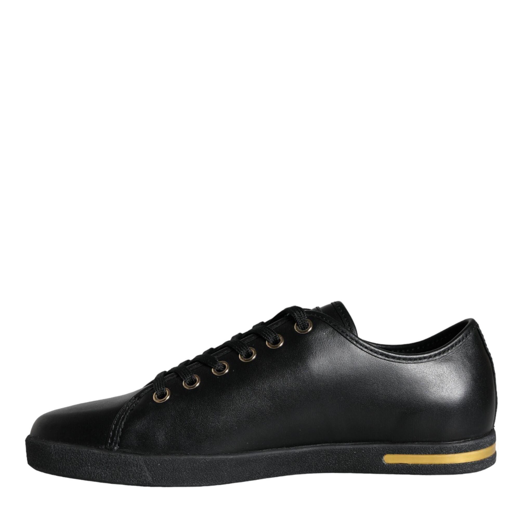 Dolce & Gabbana Black Gold Leather Classic Sneakers Shoes