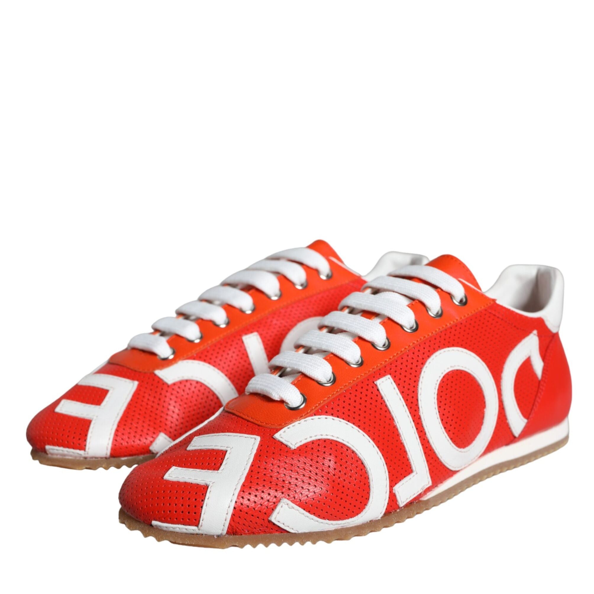 Dolce & Gabbana Red White Leather Logo Casual Sneakers Shoes