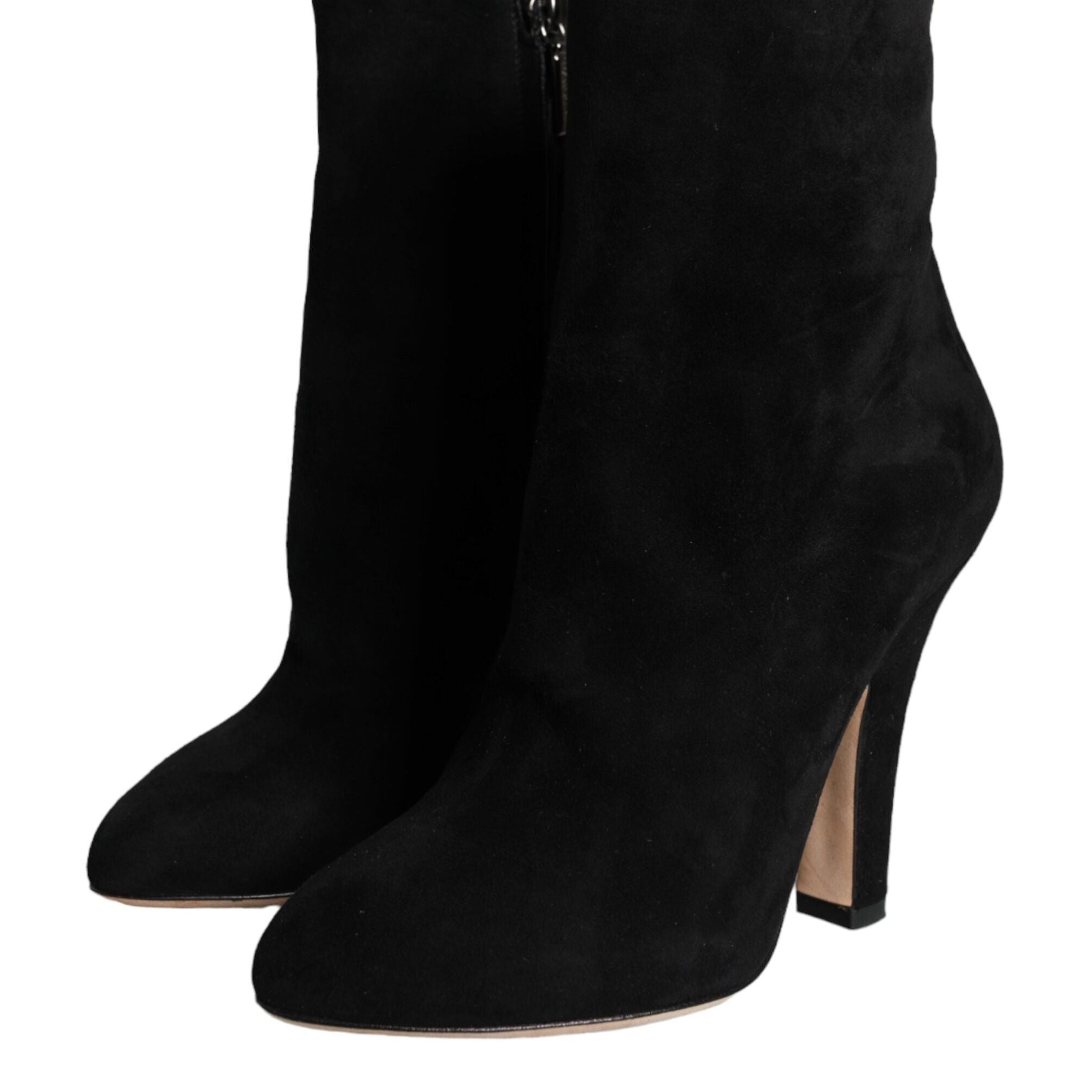 Dolce & Gabbana Black Suede Leather Mid Calf Boots Shoes