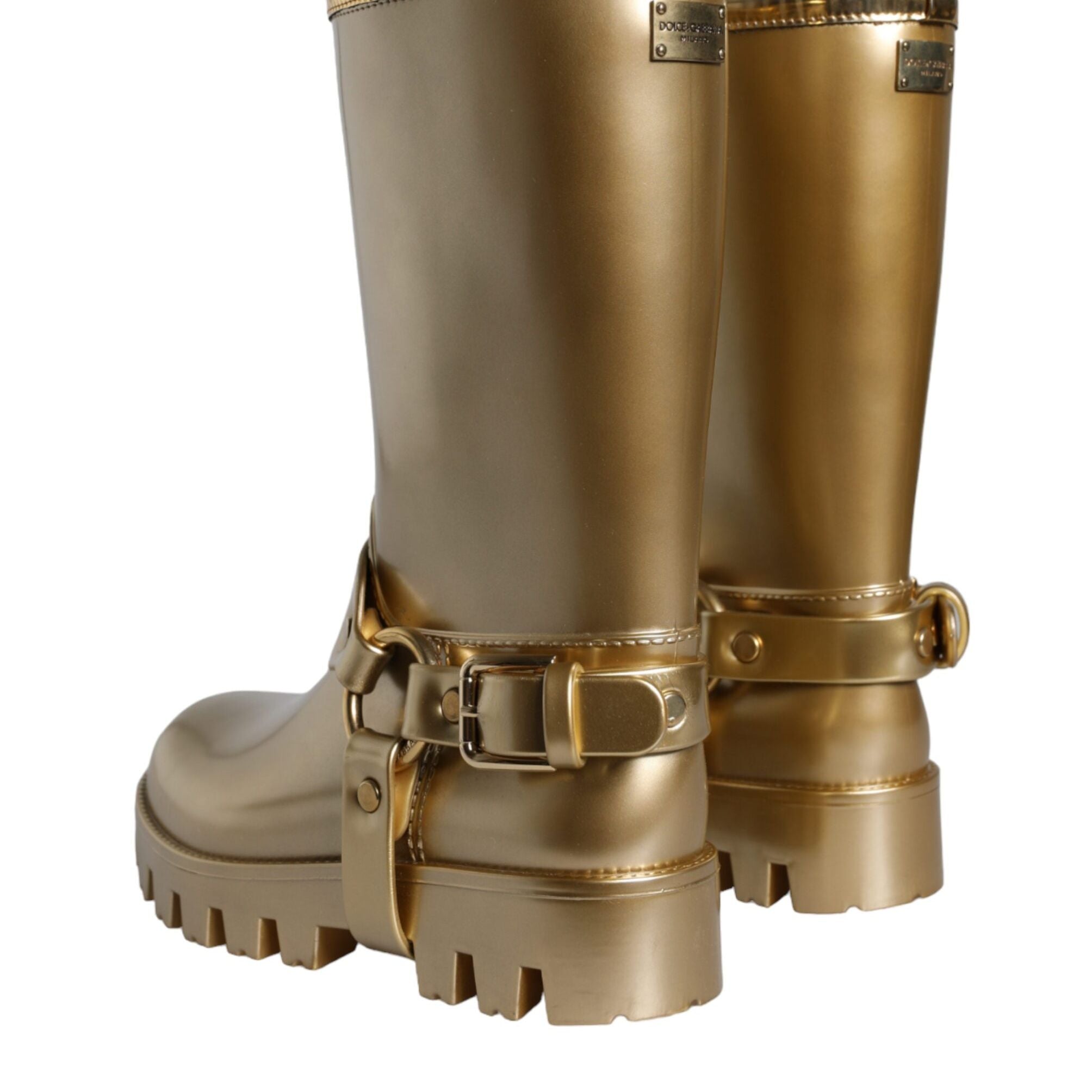 Dolce & Gabbana Metallic Gold Rubber PVC Rain Boots Shoes