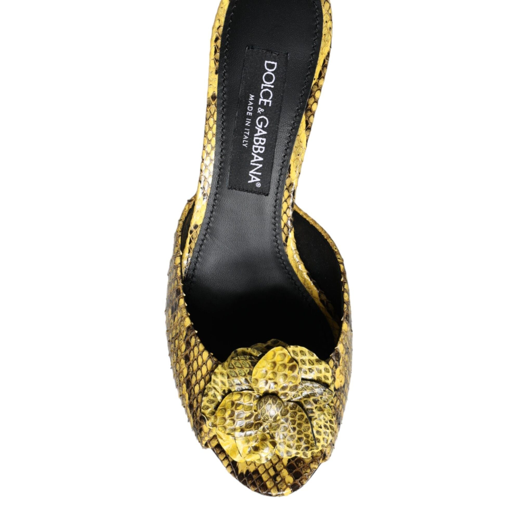Dolce & Gabbana Yellow Leather Block Heels Slides Shoes