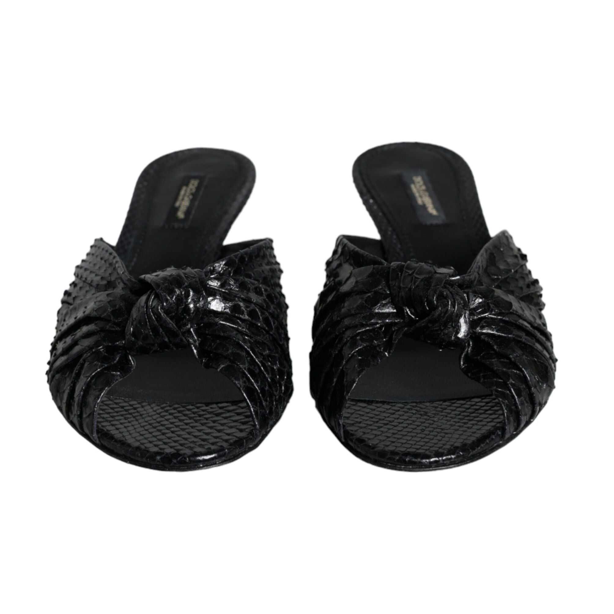 Dolce & Gabbana Black Leather Heels Slides Sandals Shoes