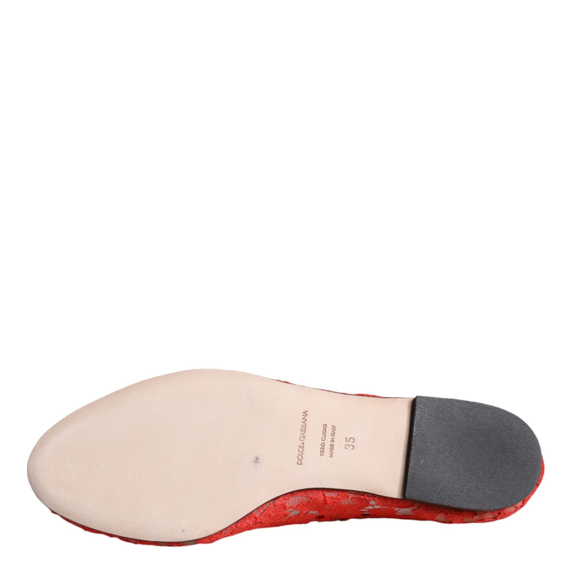 Dolce & Gabbana Coral Lace Crystal Ballet Flats Loafers Shoes