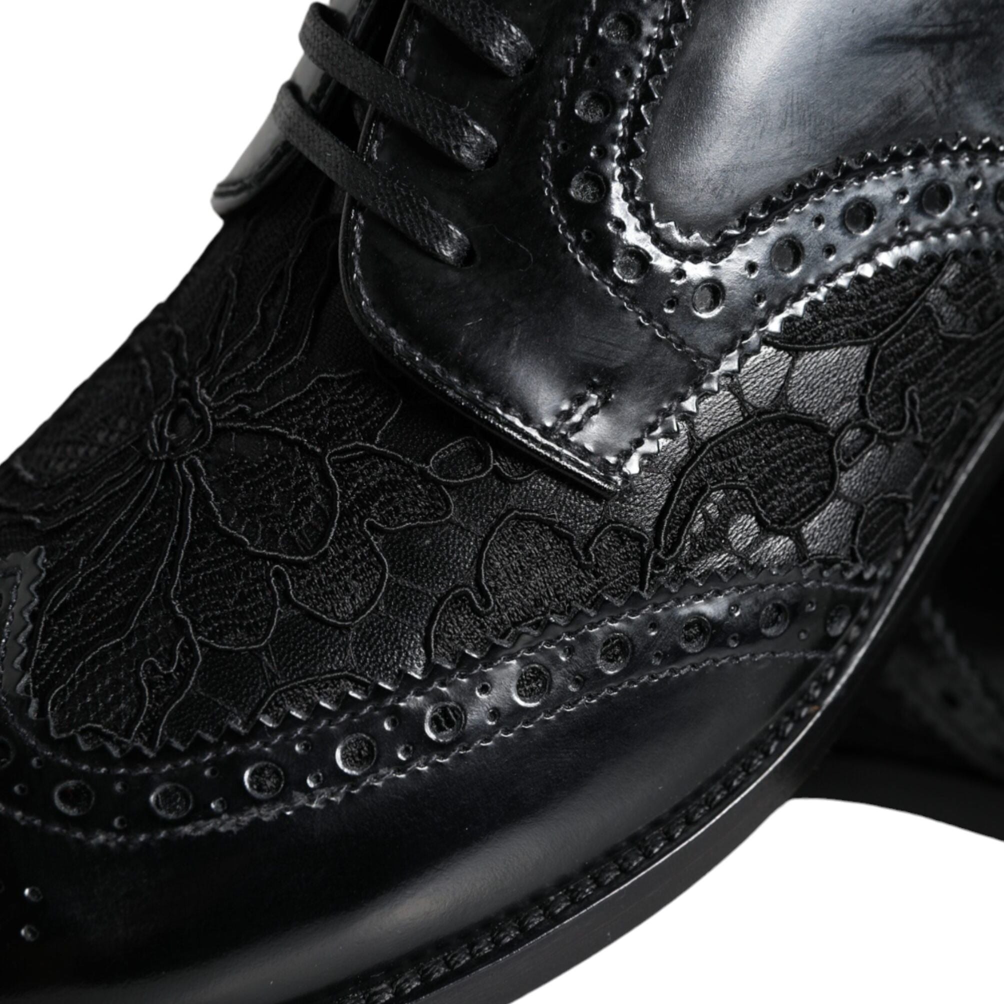 Dolce & Gabbana Black Leather Floral Lace Dress Formal Shoes