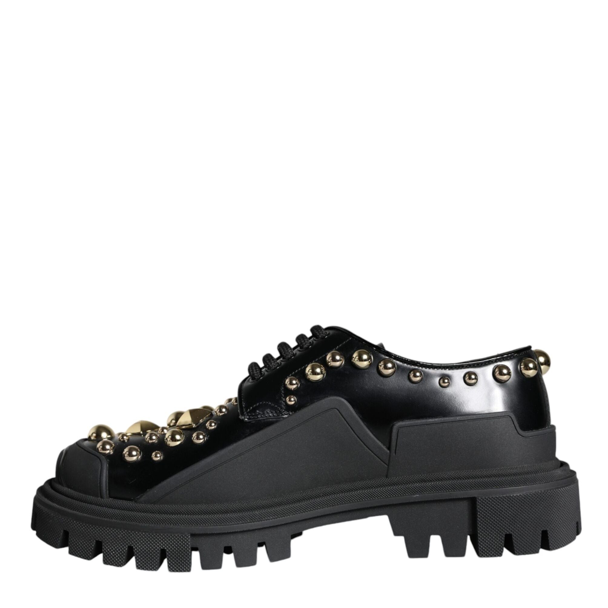 Dolce & Gabbana Black Leather Trekking Derby Embellished Shoes