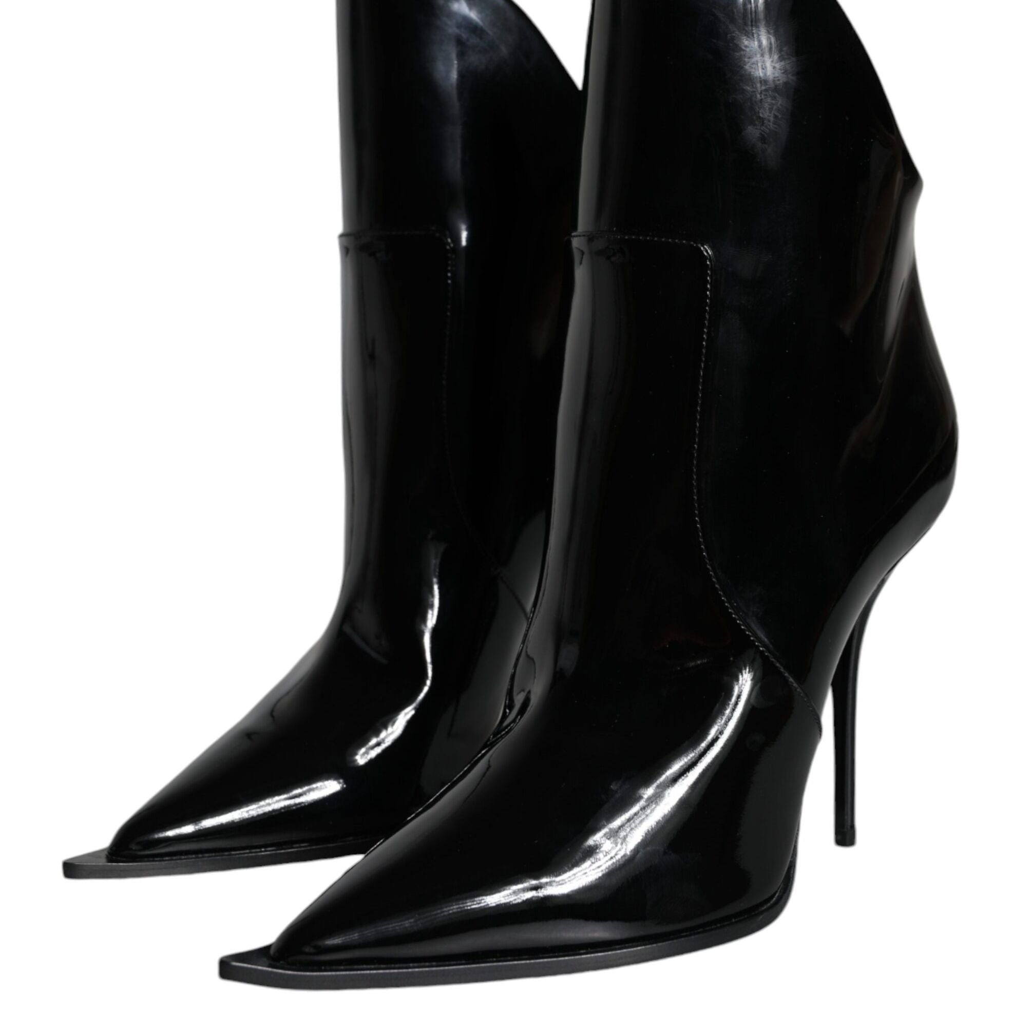 Dolce & Gabbana Black Patent Leather Pointed Ankle Boots Shoes