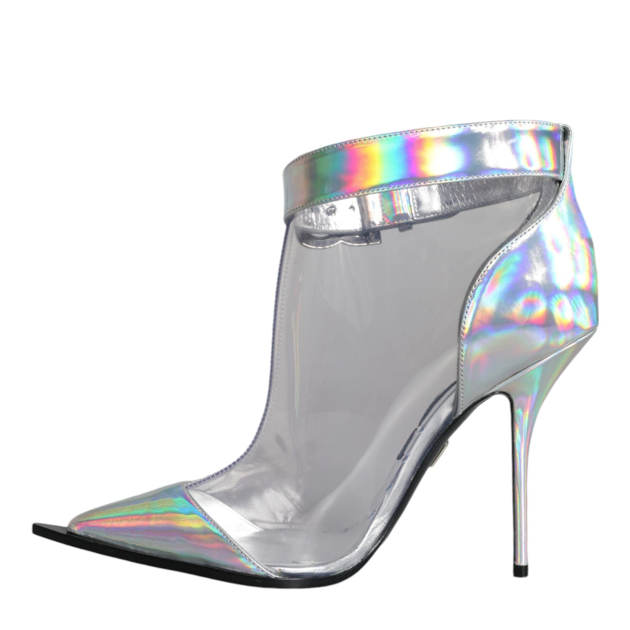 Dolce & Gabbana Silver Iridescent PVC Pointed Short Boots Shoes