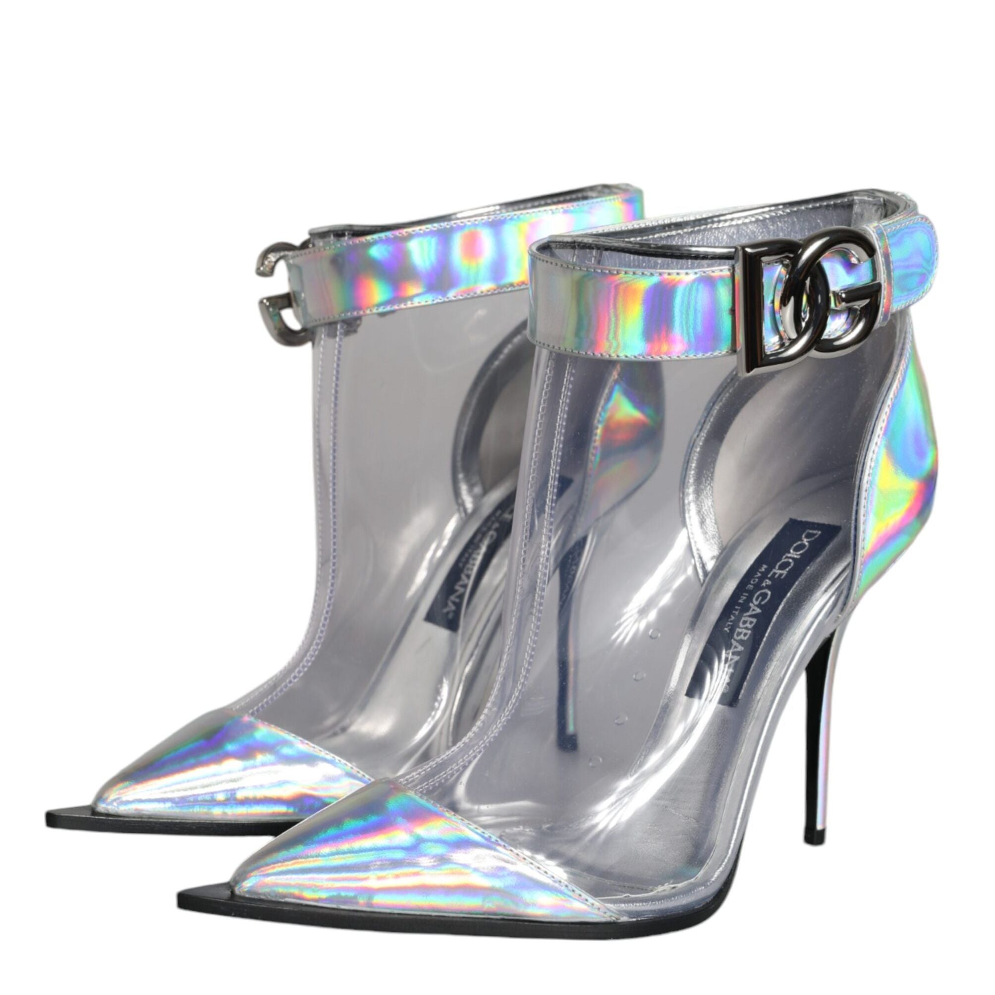 Dolce & Gabbana Silver Iridescent PVC Pointed Short Boots Shoes