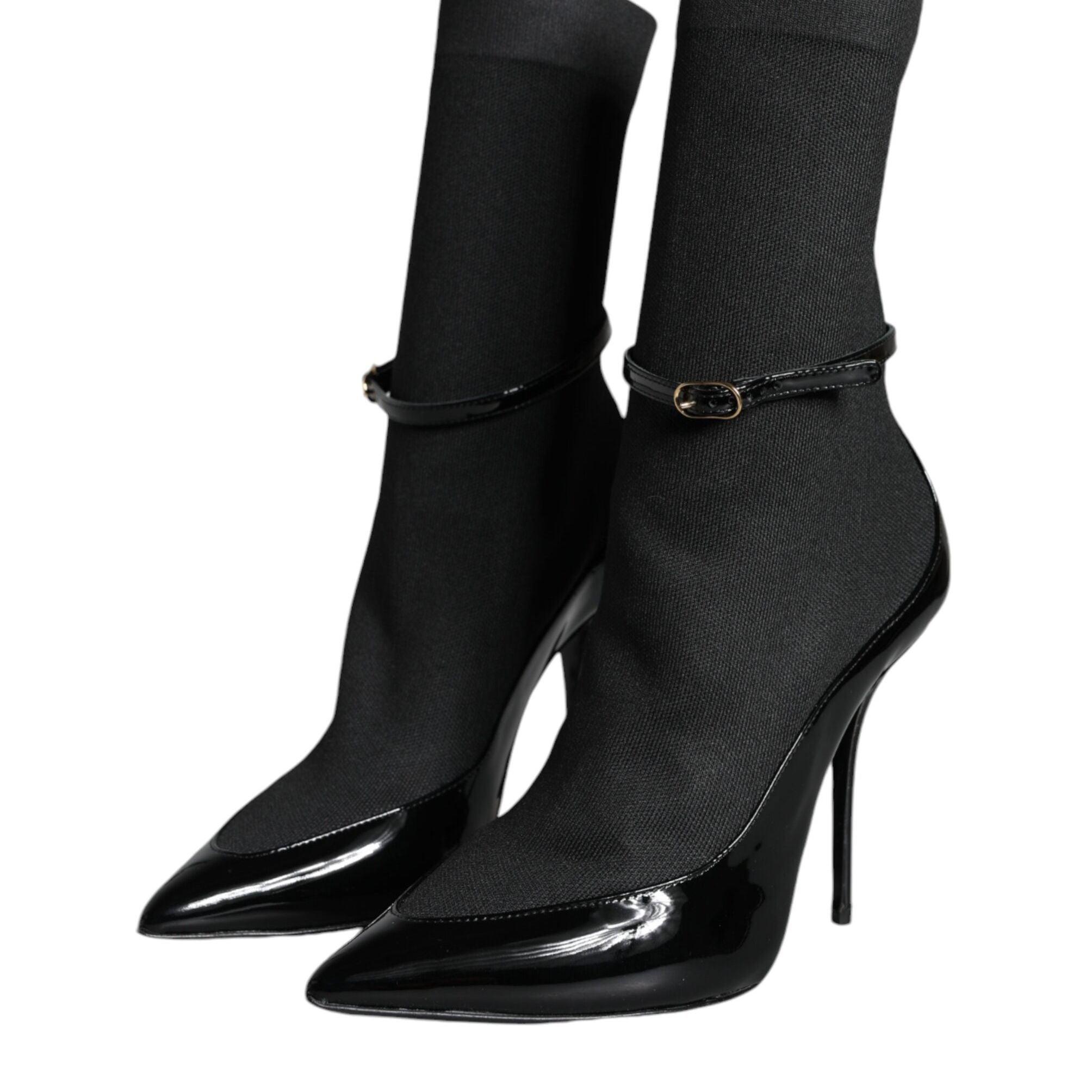 Dolce & Gabbana Black Leather Stilettos Booties Socks Shoes