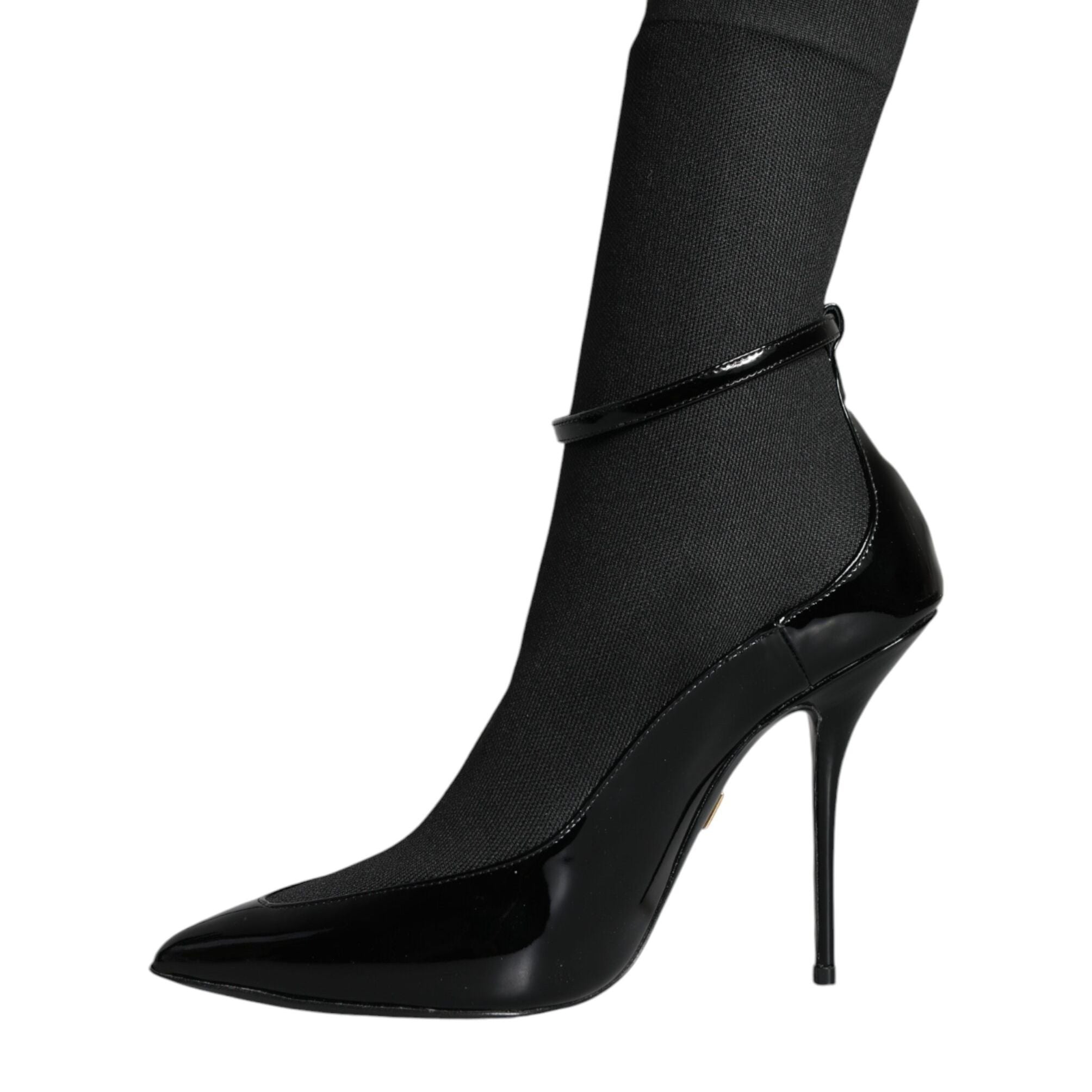 Dolce & Gabbana Black Leather Stilettos Booties Socks Shoes