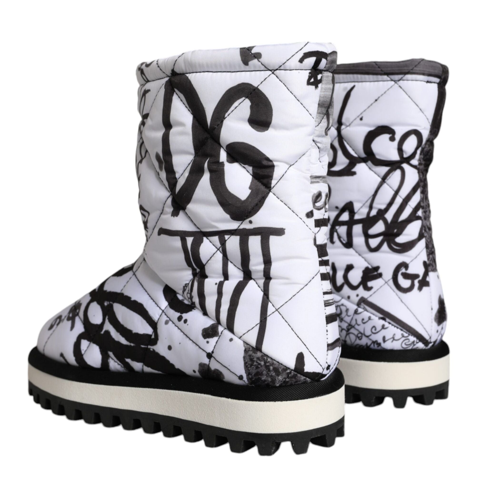 Dolce & Gabbana White Padded Logo Print Mid Calf Boots Shoes