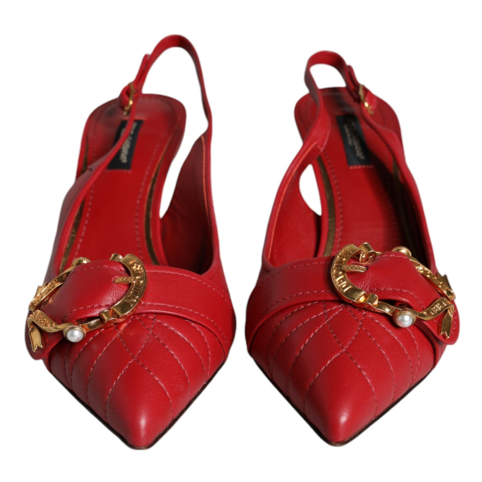Dolce & Gabbana Red Devotion Leather Heels Slingback Shoes