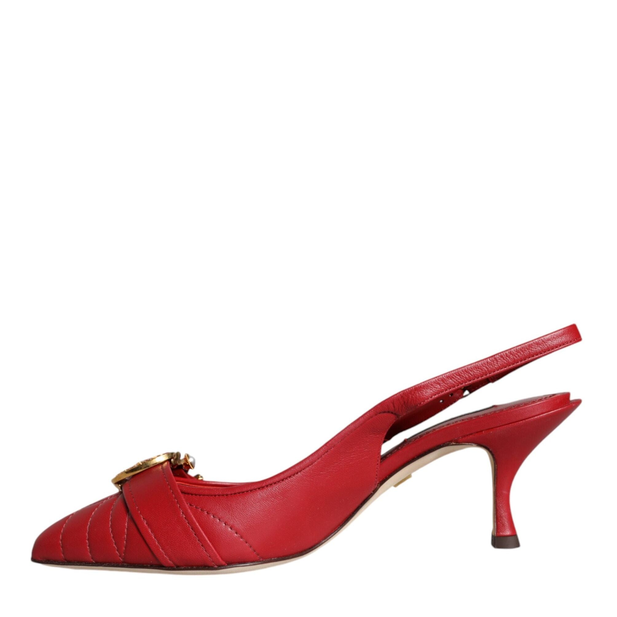 Dolce & Gabbana Red Devotion Leather Heels Slingback Shoes