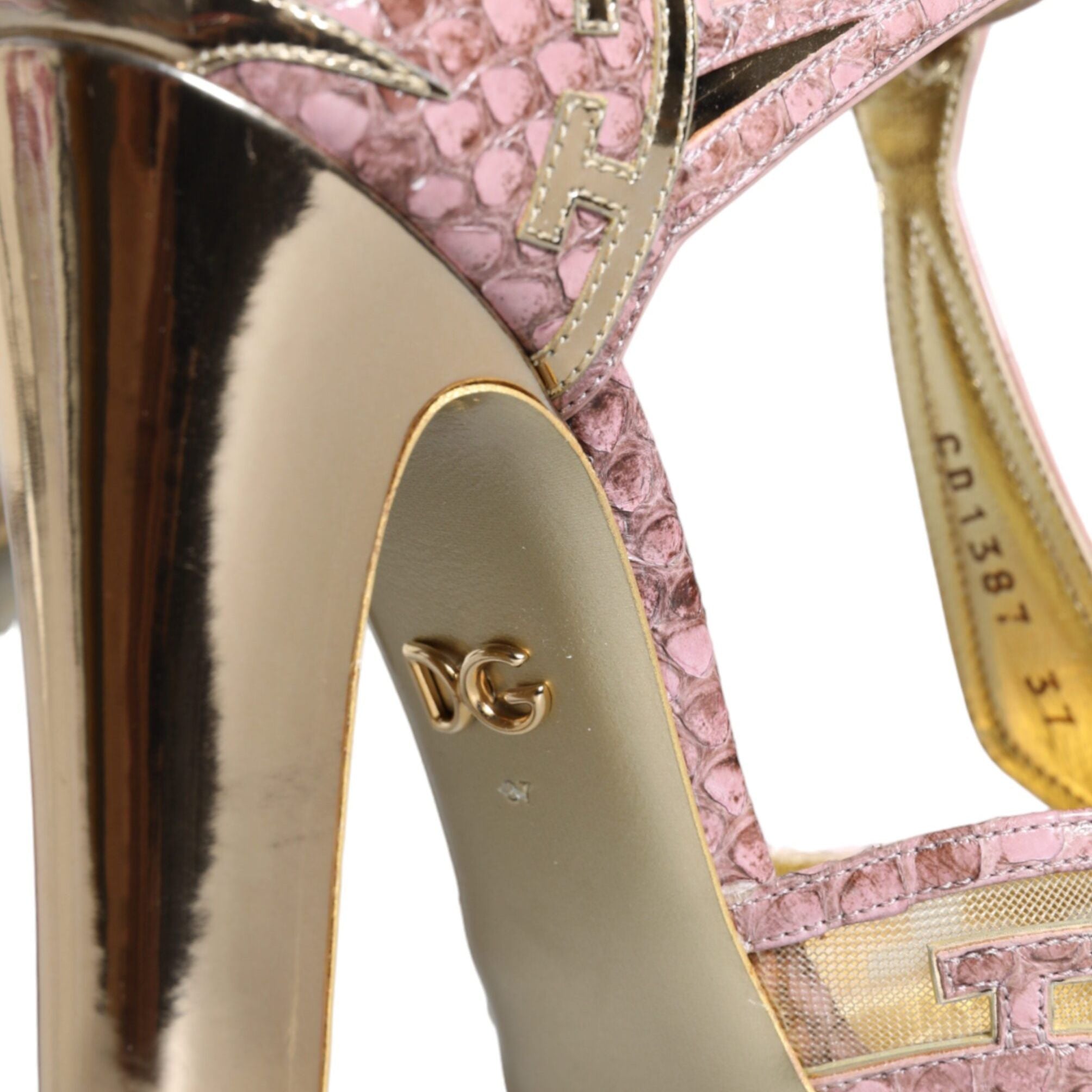 Dolce & Gabbana Pink Gold Leather Pumps T-strap Sandals Shoes