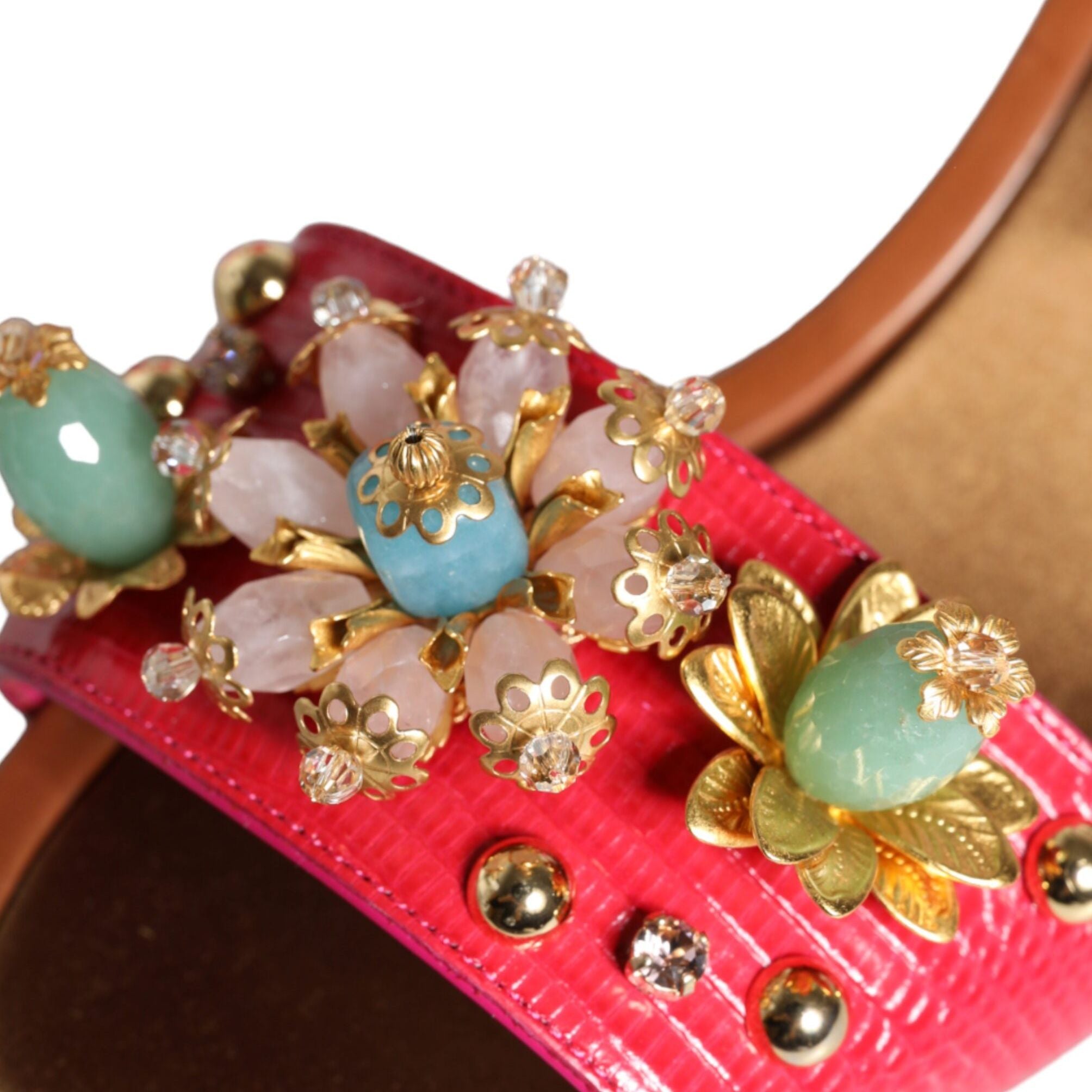 Dolce & Gabbana Fuchsia Leather Embellished Keira Sandals Shoes