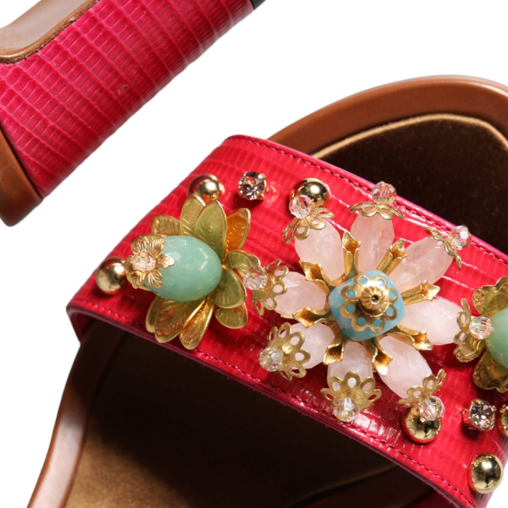 Dolce & Gabbana Fuchsia Leather Embellished Keira Sandals Shoes