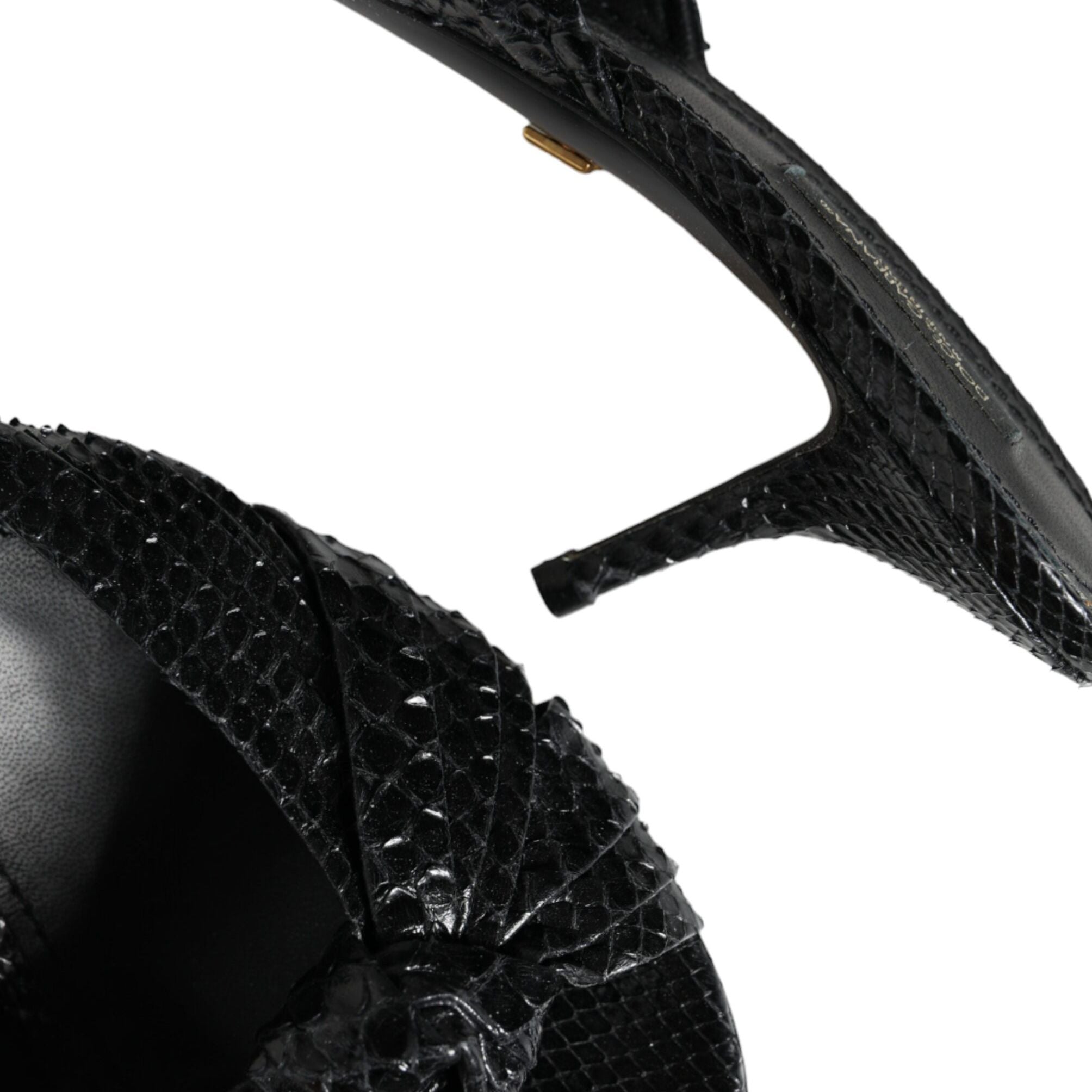 Dolce & Gabbana Black Leather Heels Slides Sandals Shoes