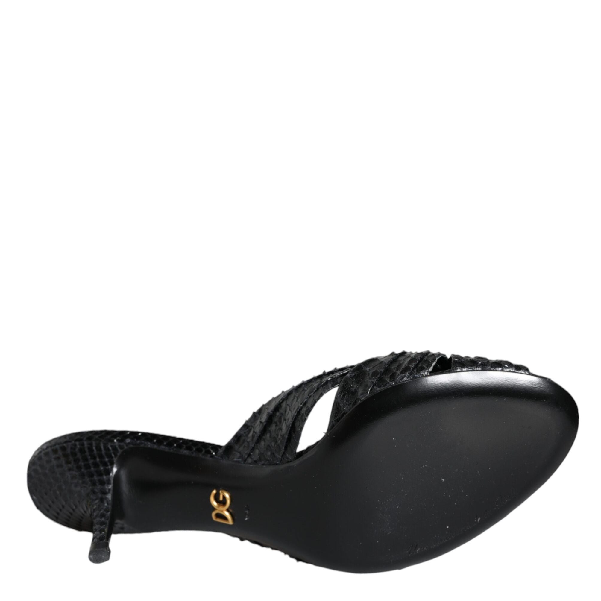 Dolce & Gabbana Black Leather Heels Slides Sandals Shoes