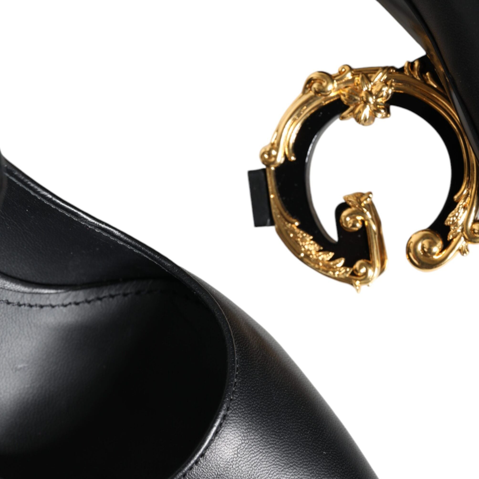 Dolce & Gabbana Black Leather Logo Heels Mary Janes Pumps Shoes
