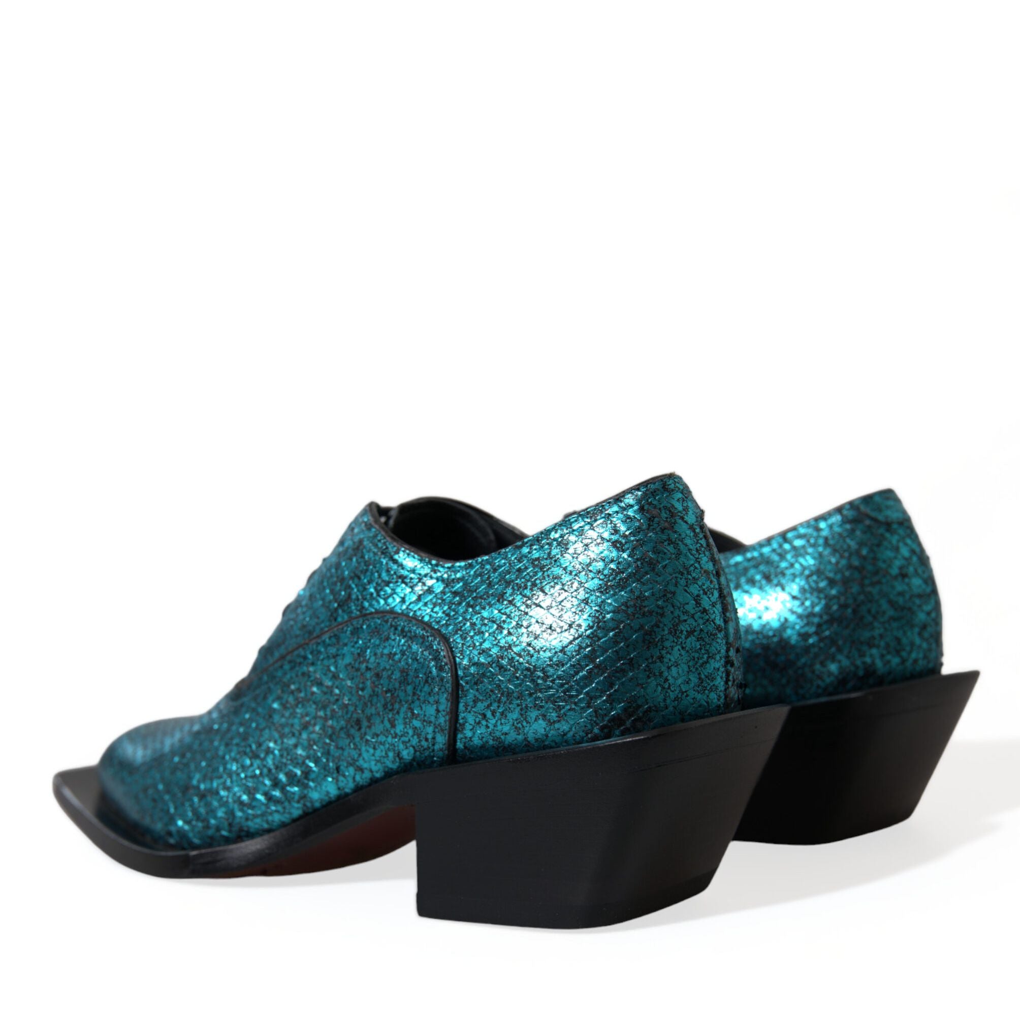 Dolce & Gabbana Blue Leather Derby Block Heels Dress Shoes