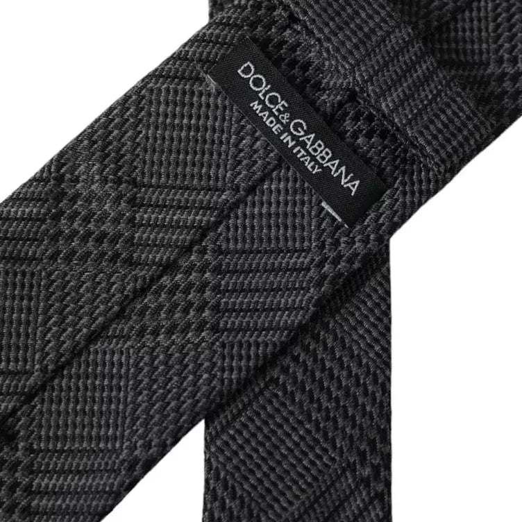 Dolce & Gabbana Dark Gray Plaid Patterned Silk Adjustable Men Tie