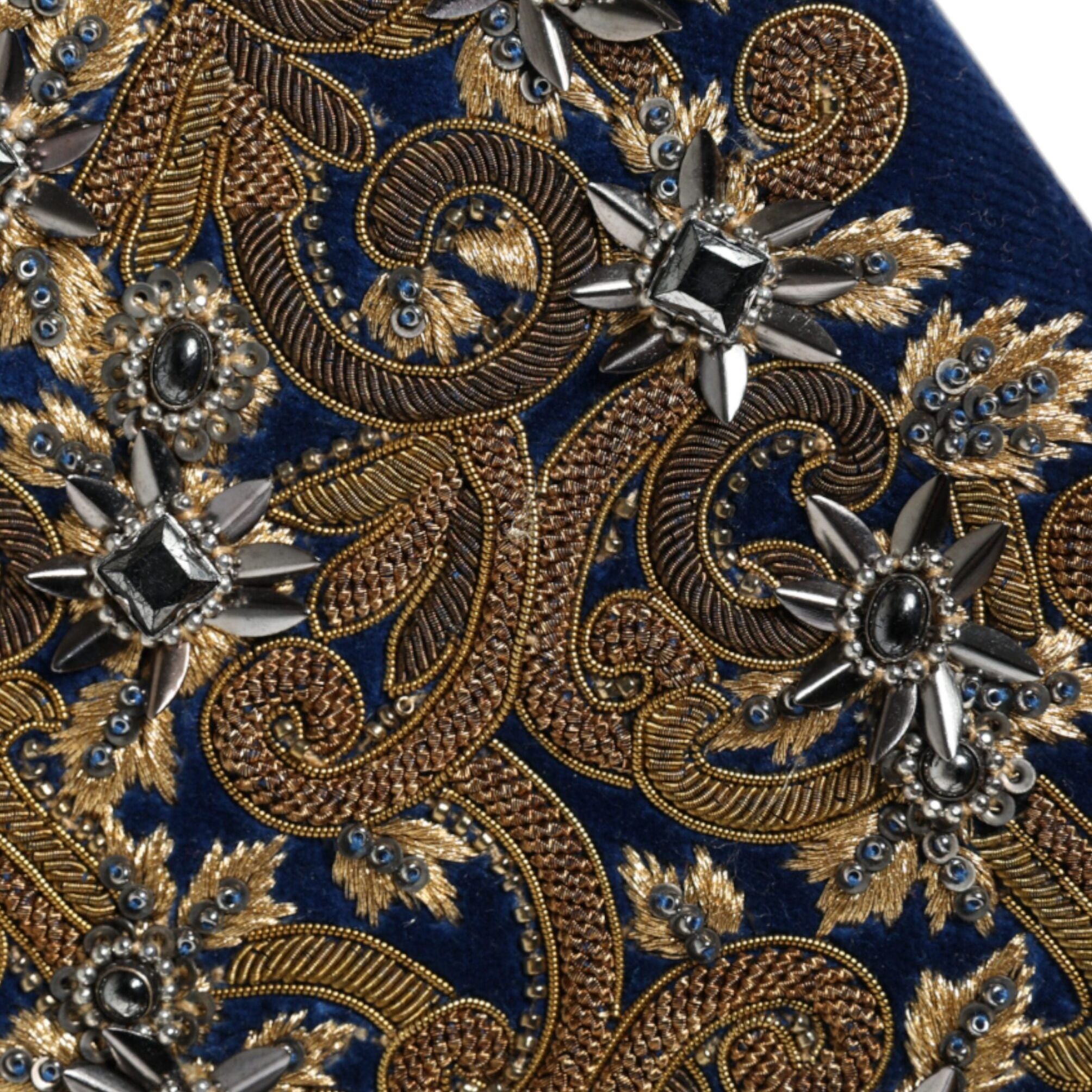 Dolce & Gabbana Blue Velvet Gold Frame Clutch Evening Party Purse Bag