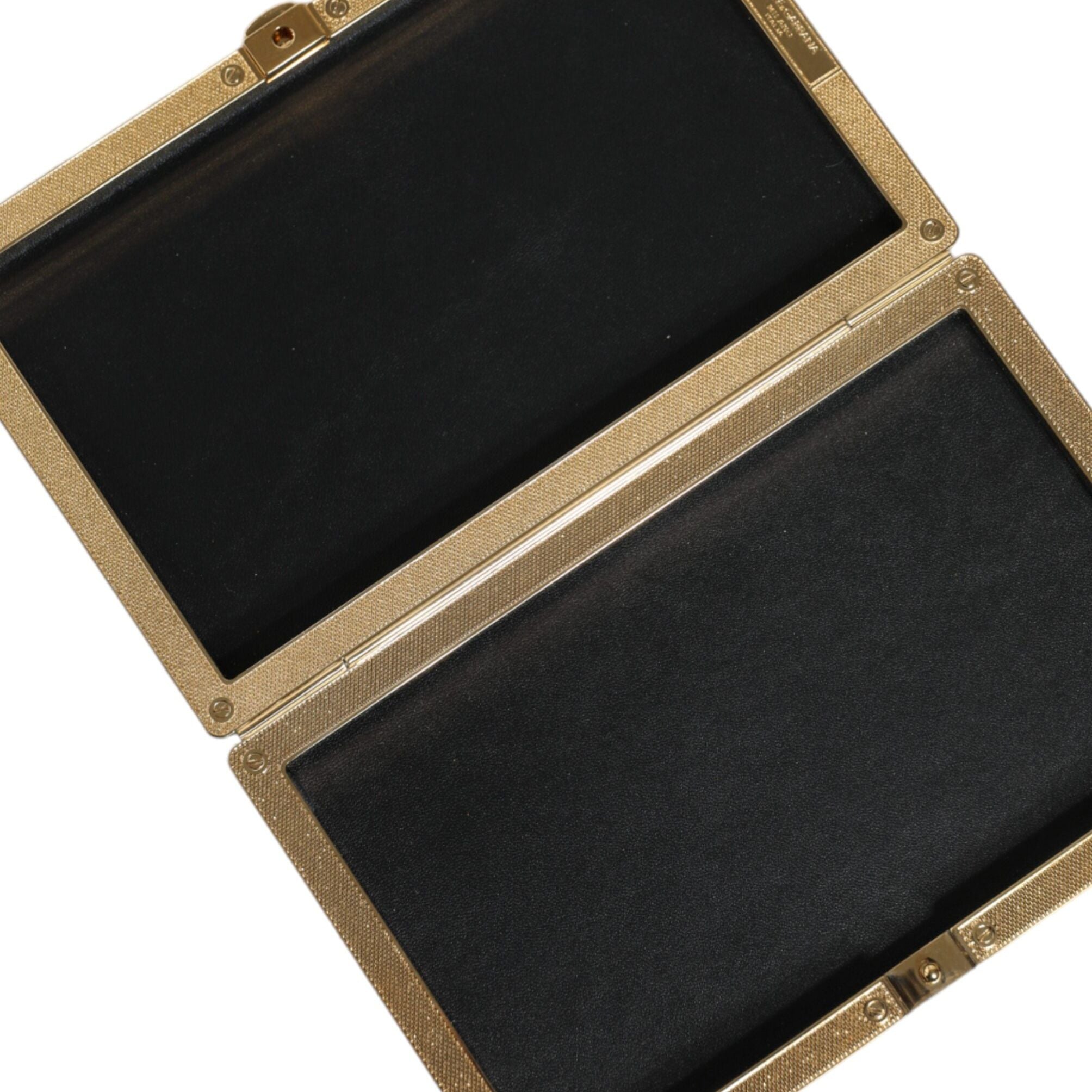Dolce & Gabbana Black Leather Studs Gold Frame Clutch Evening Purse Bag