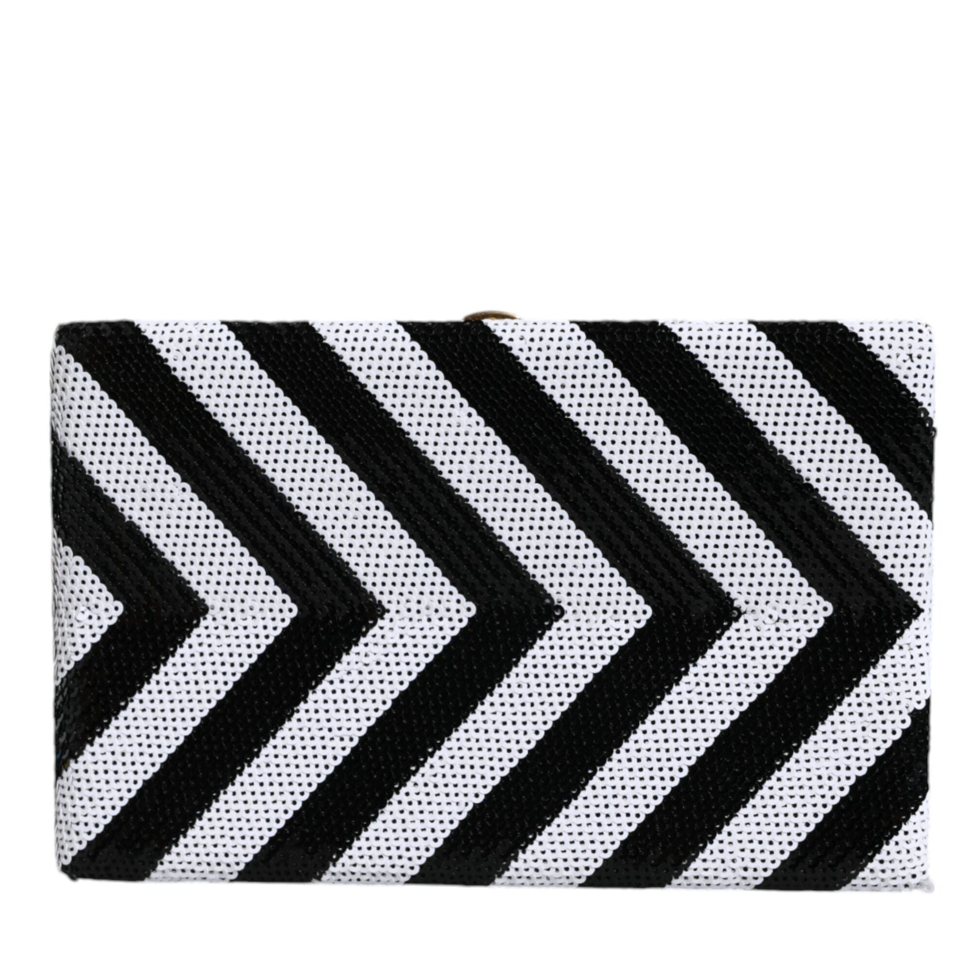 Dolce & Gabbana Black White Gold Frame Clutch Evening Party Purse Bag