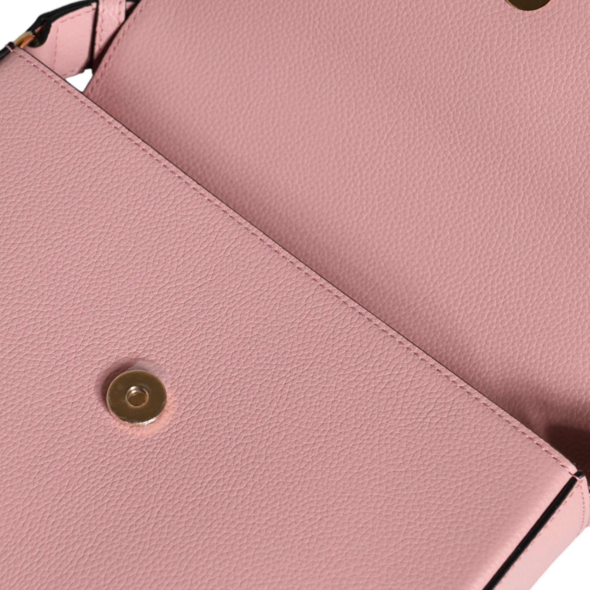 Versace Pink Grainy Calf Leather Logo Crossbody Shoulder Bag