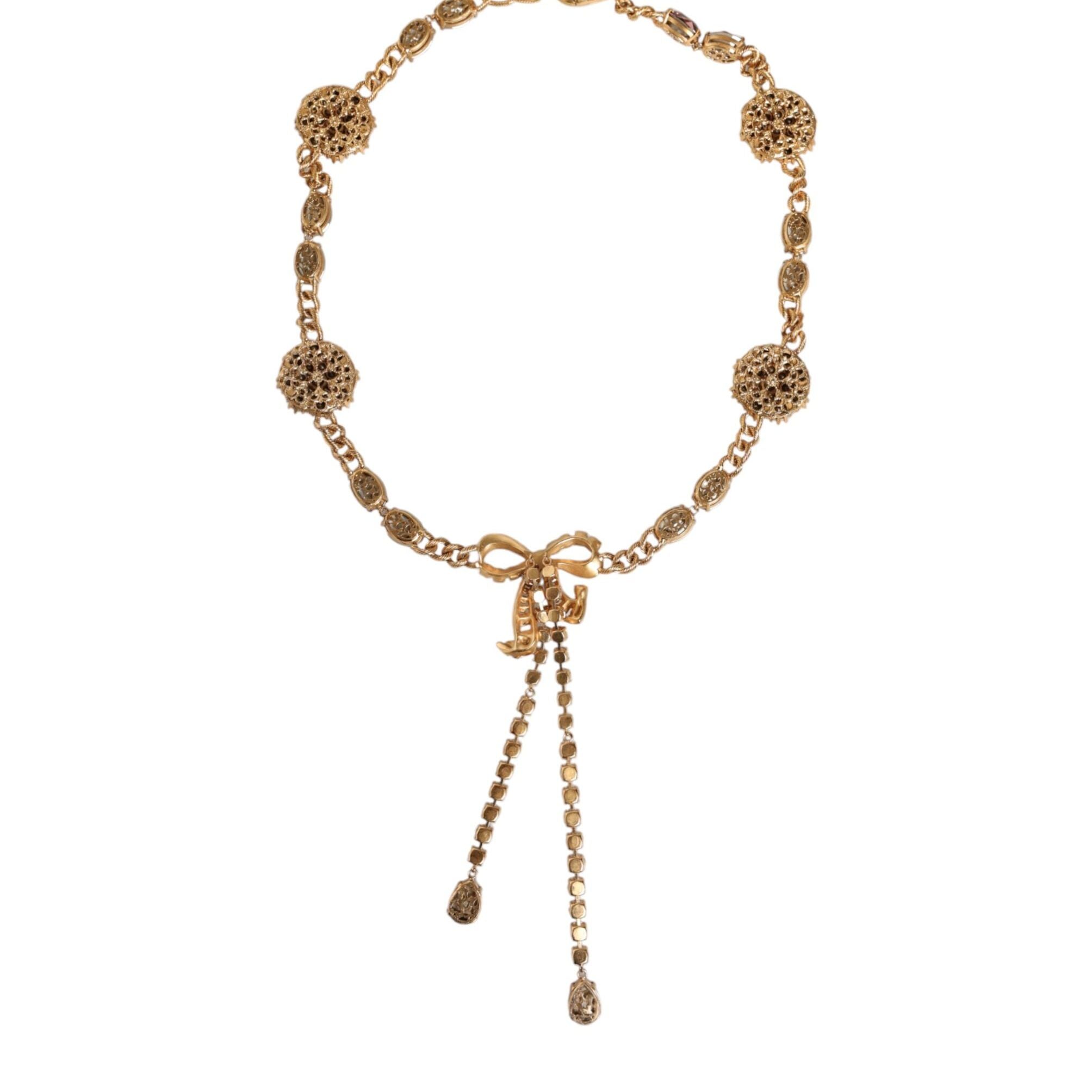 Dolce & Gabbana Gold Tone Brass Crystal Embellished Belt