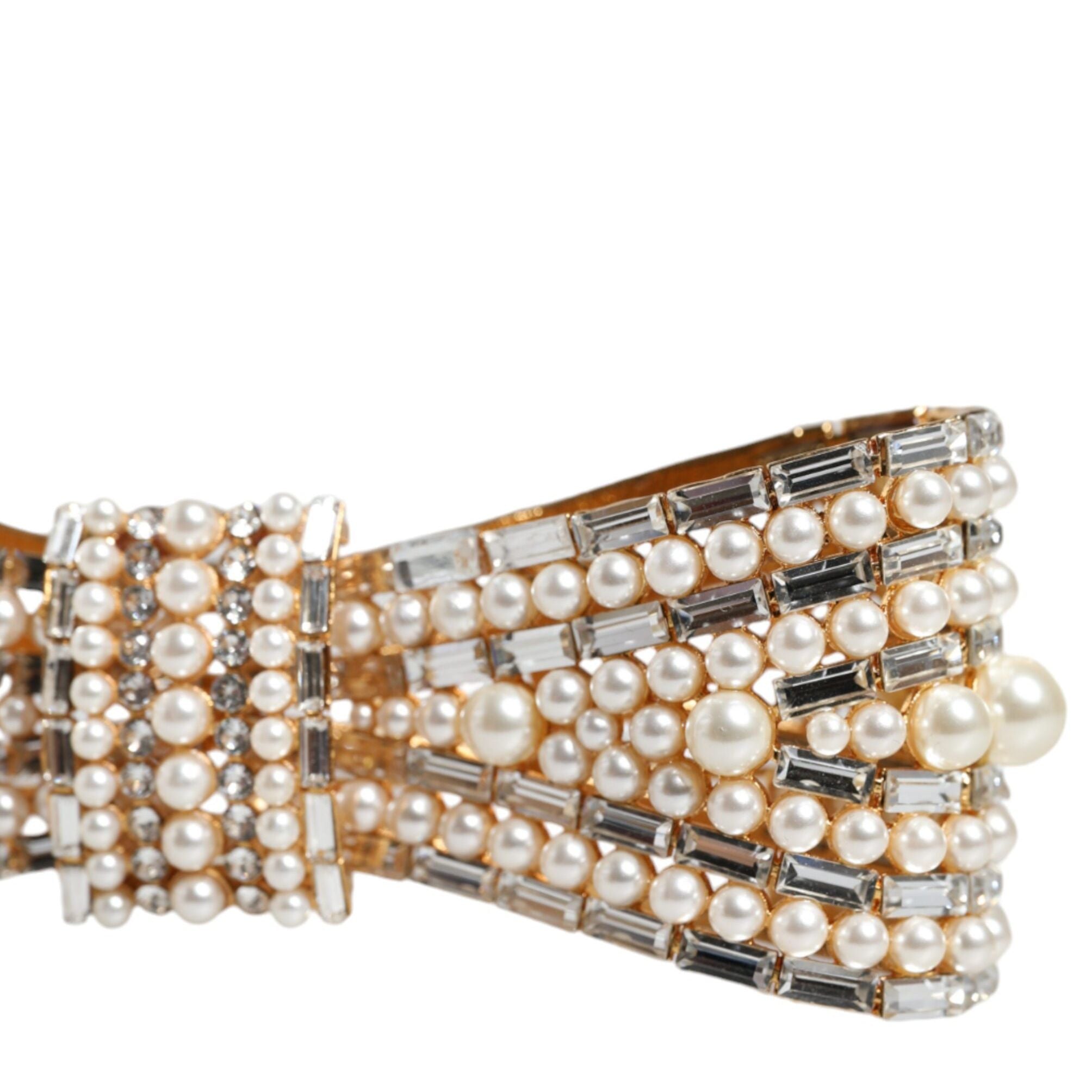 Dolce & Gabbana Gold Tone Brass Bow Crystal FauxPearl Embellished Brooch