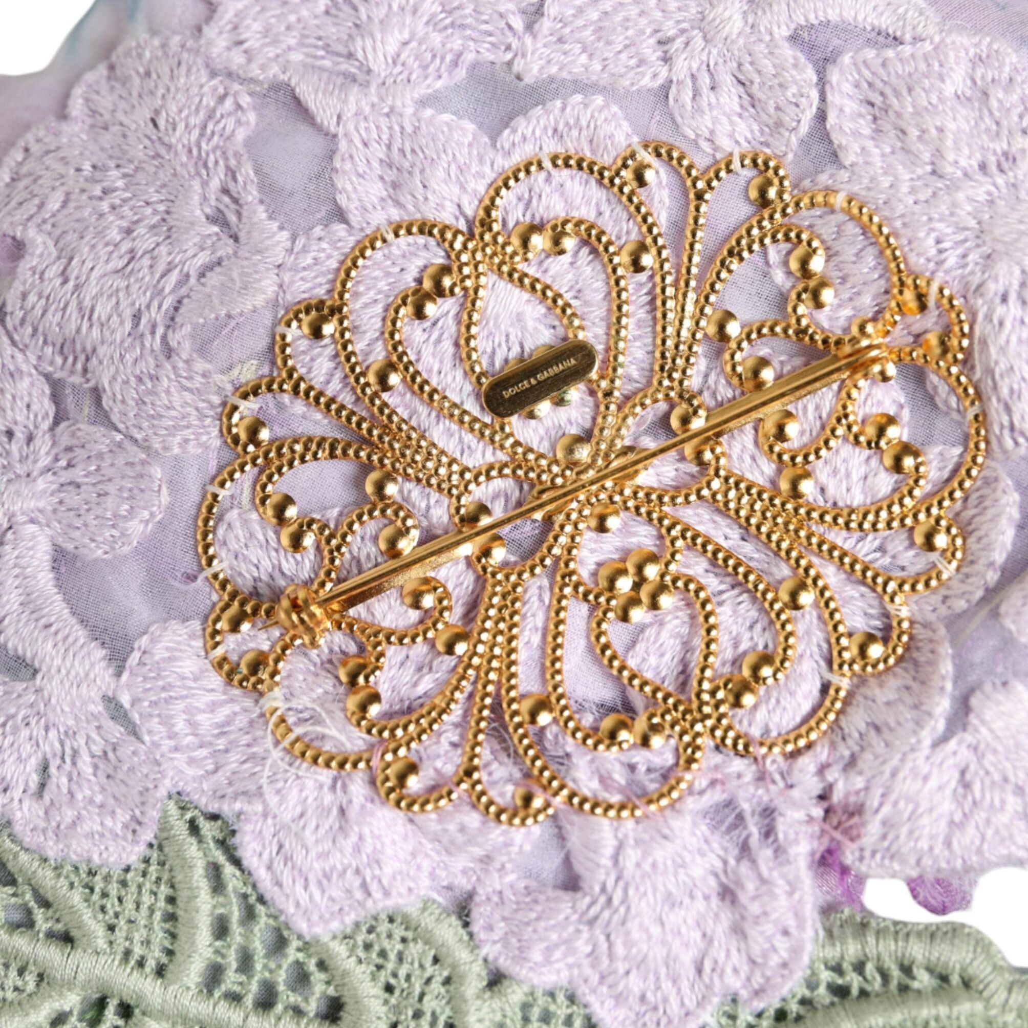 Dolce & Gabbana Multicolor Hydrangea Gold Brass Pin Brooch