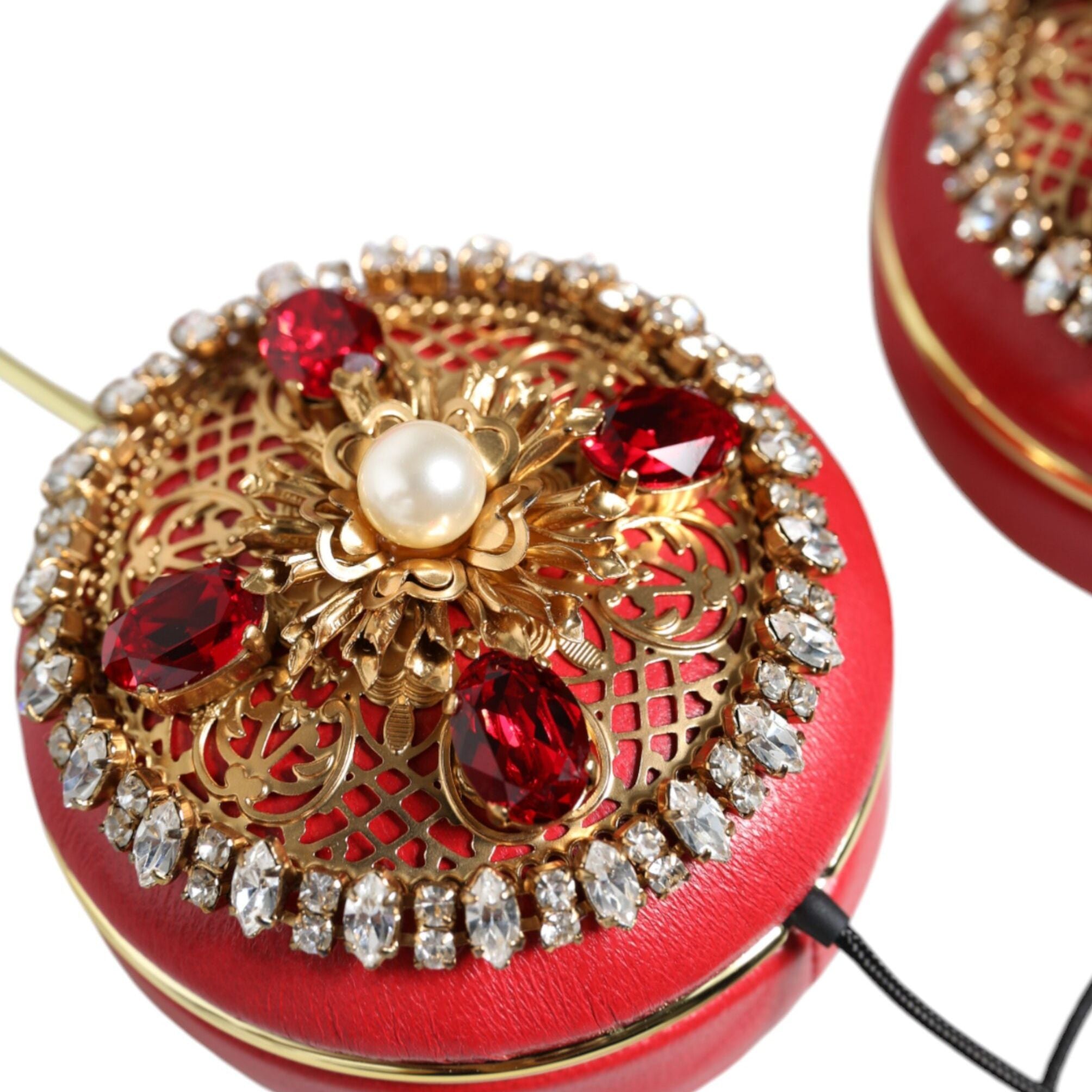 Dolce & Gabbana Red Nappa Leather Floral Crystal Headphone