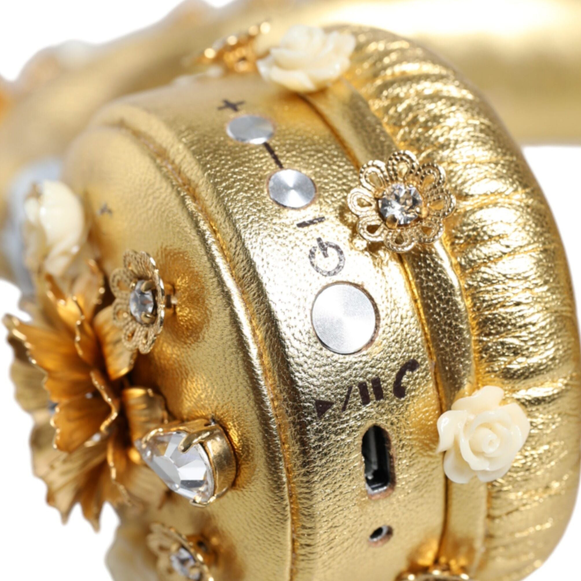 Dolce & Gabbana Gold Leather Floral Crystal Angel Headset Headphones
