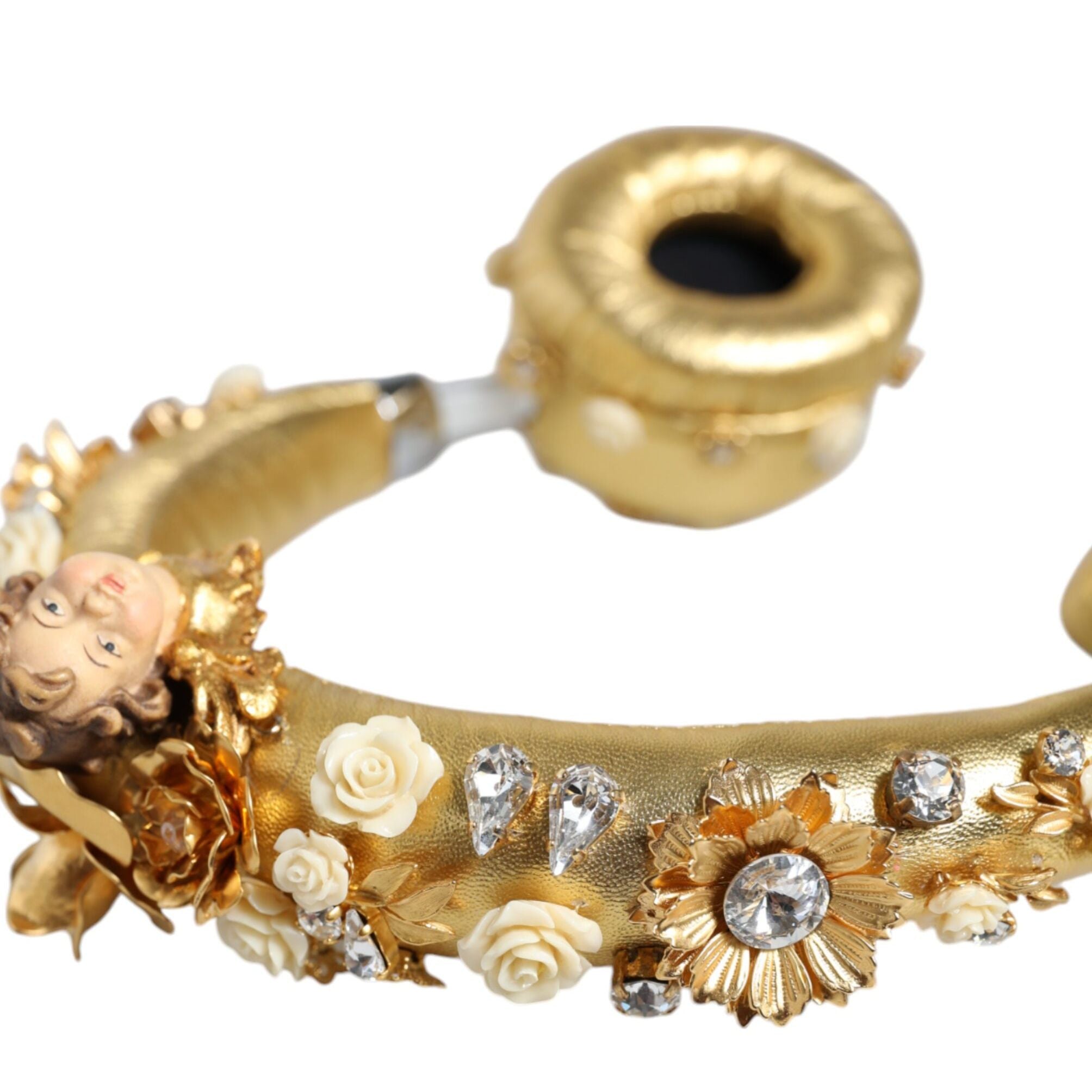 Dolce & Gabbana Gold Leather Floral Crystal Angel Headset Headphones