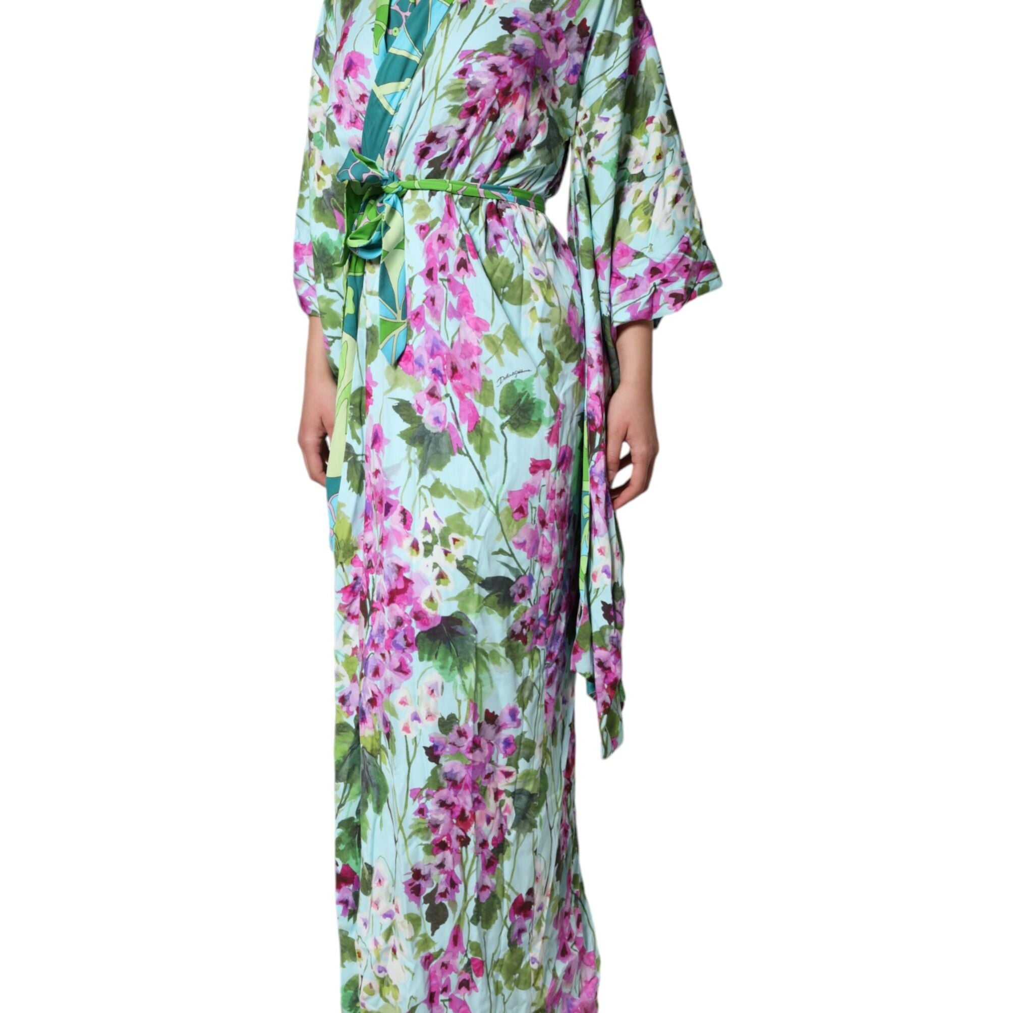 Dolce & Gabbana Multicolor Floral Silk Stretch Wrap Dress
