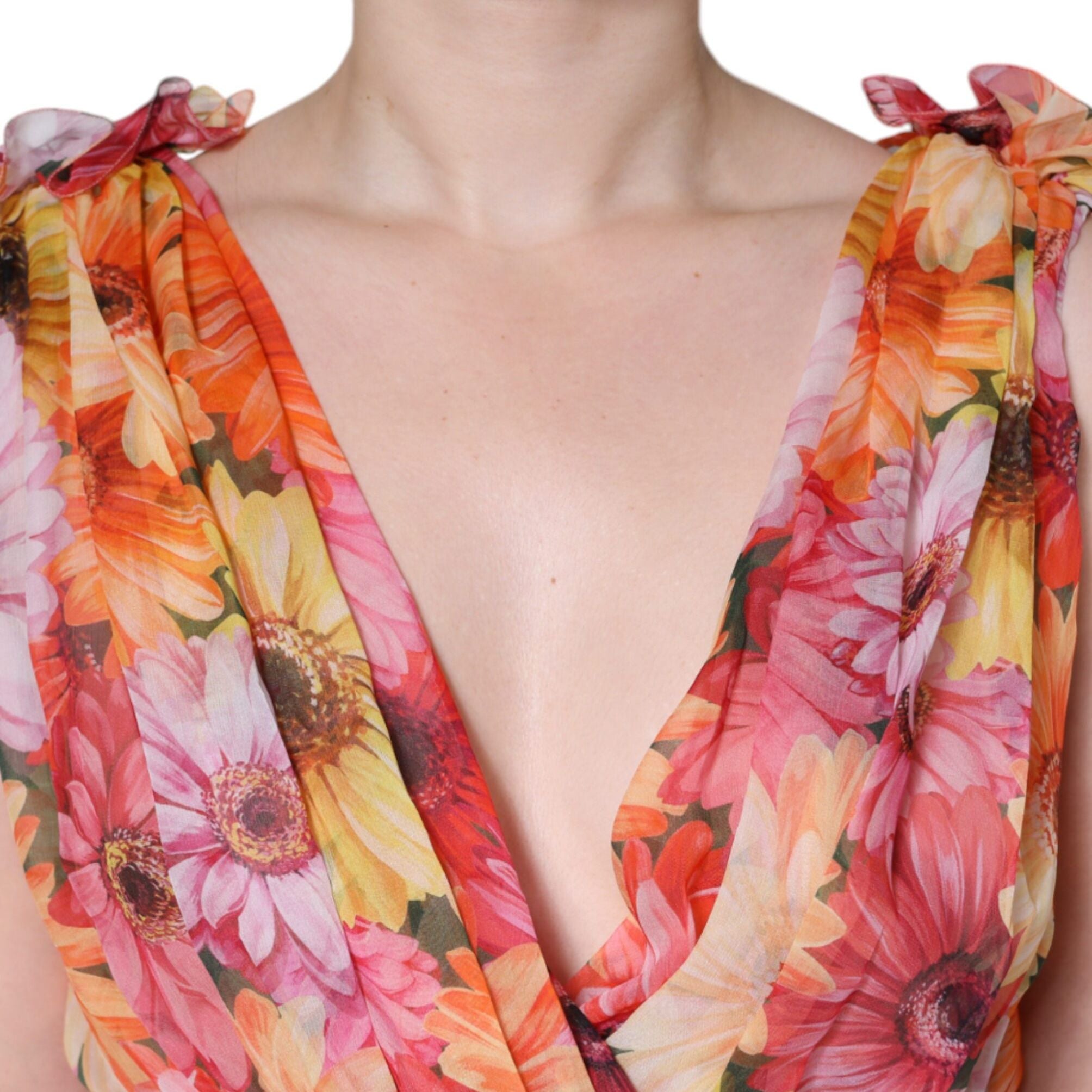 Dolce & Gabbana Multicolor Floral Sleeveless V-neck Midi Dress