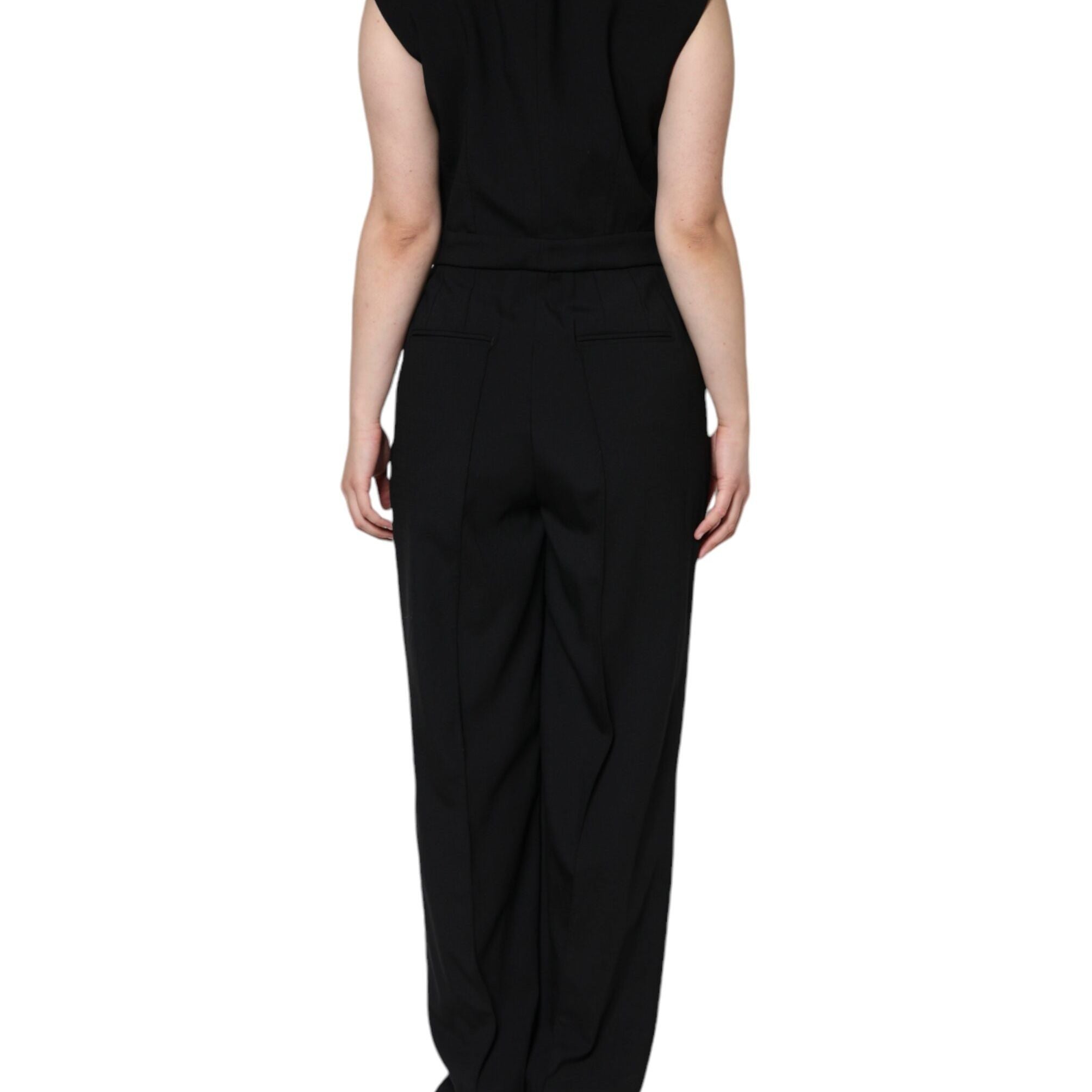 Dolce & Gabbana Black Wool Blend Sleeveless Jumpsuit Dress