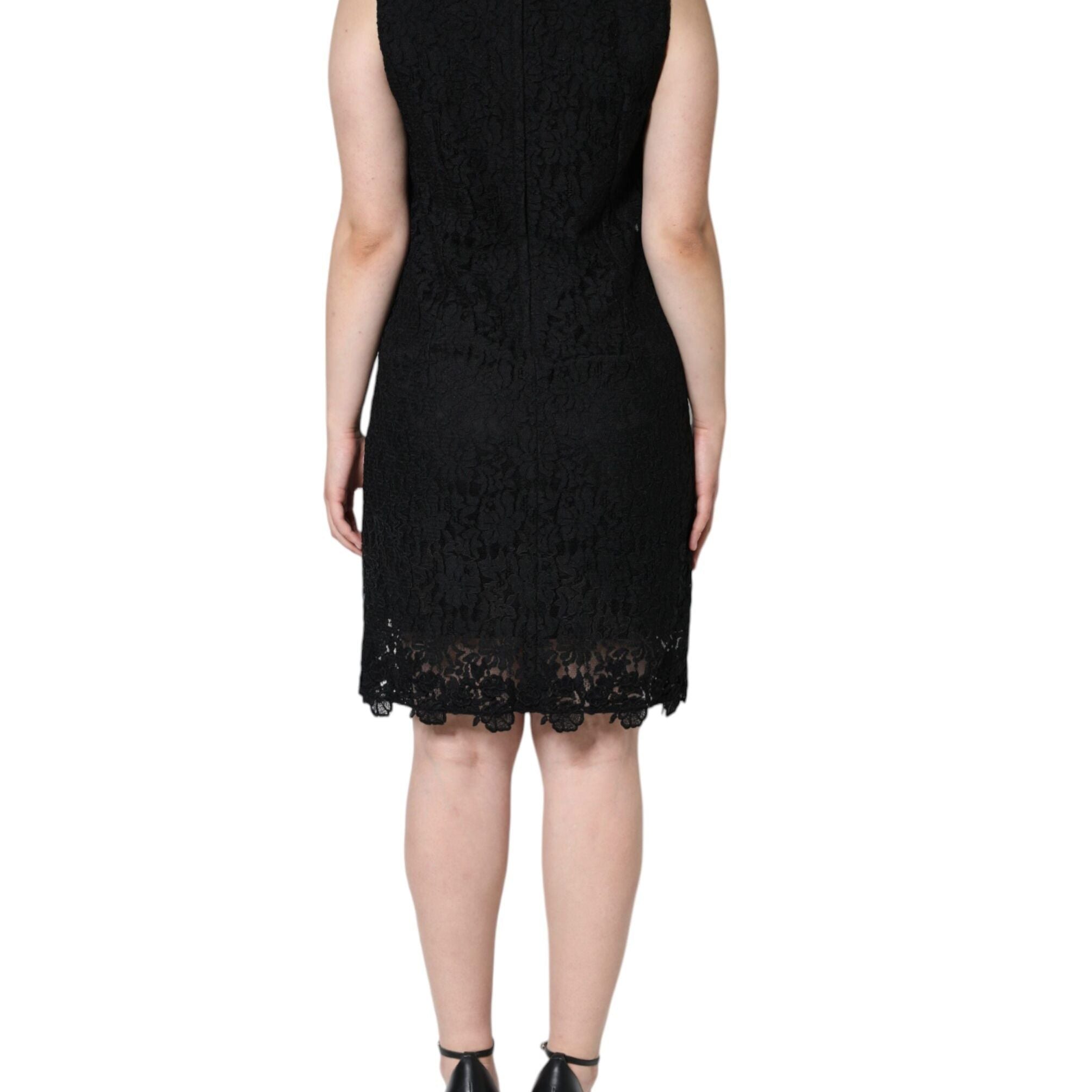 Dolce & Gabbana Black Floral Lace Sheath Sleeveless Mini Dress