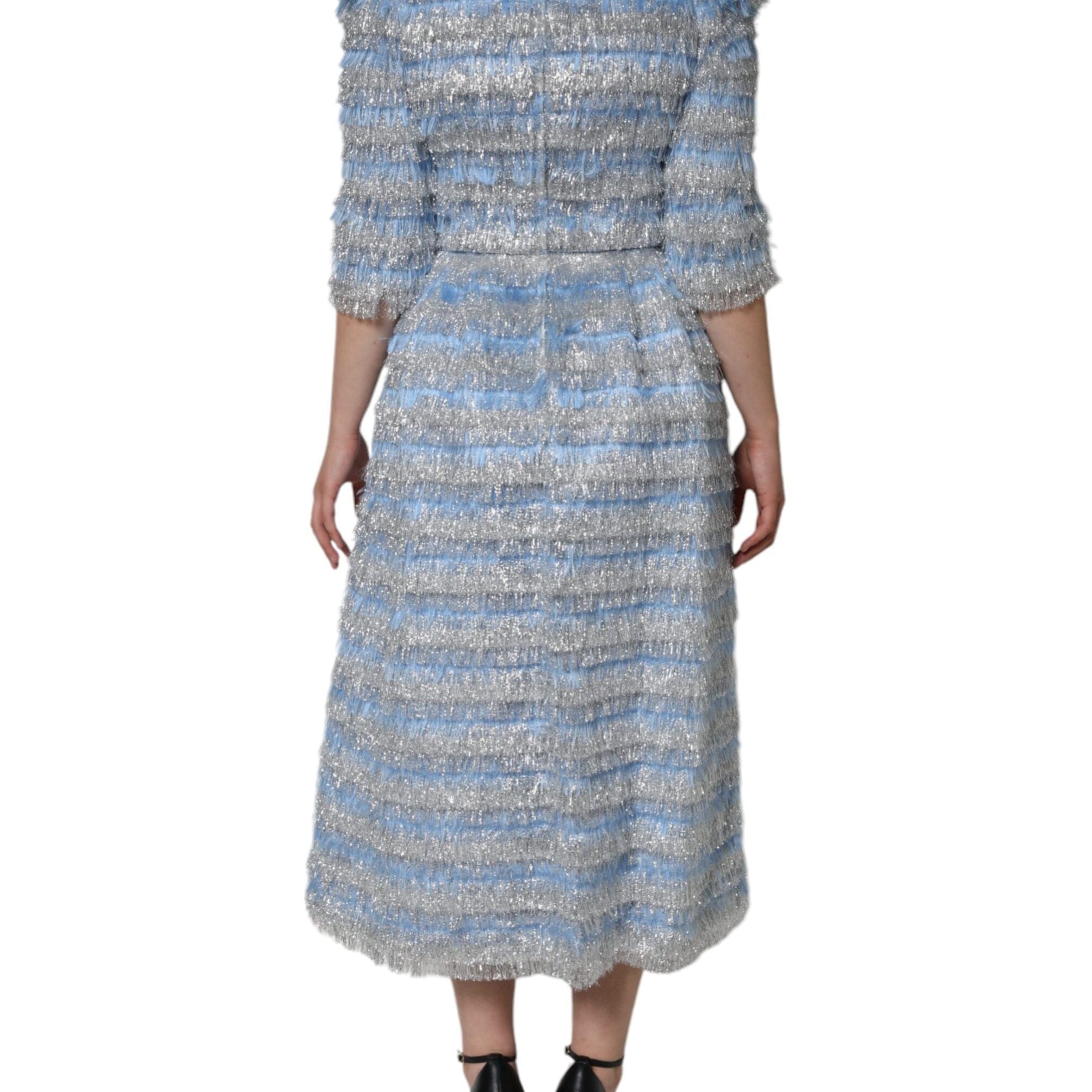 Dolce & Gabbana Light Blue Silver Jacquard A-line Midi Dress