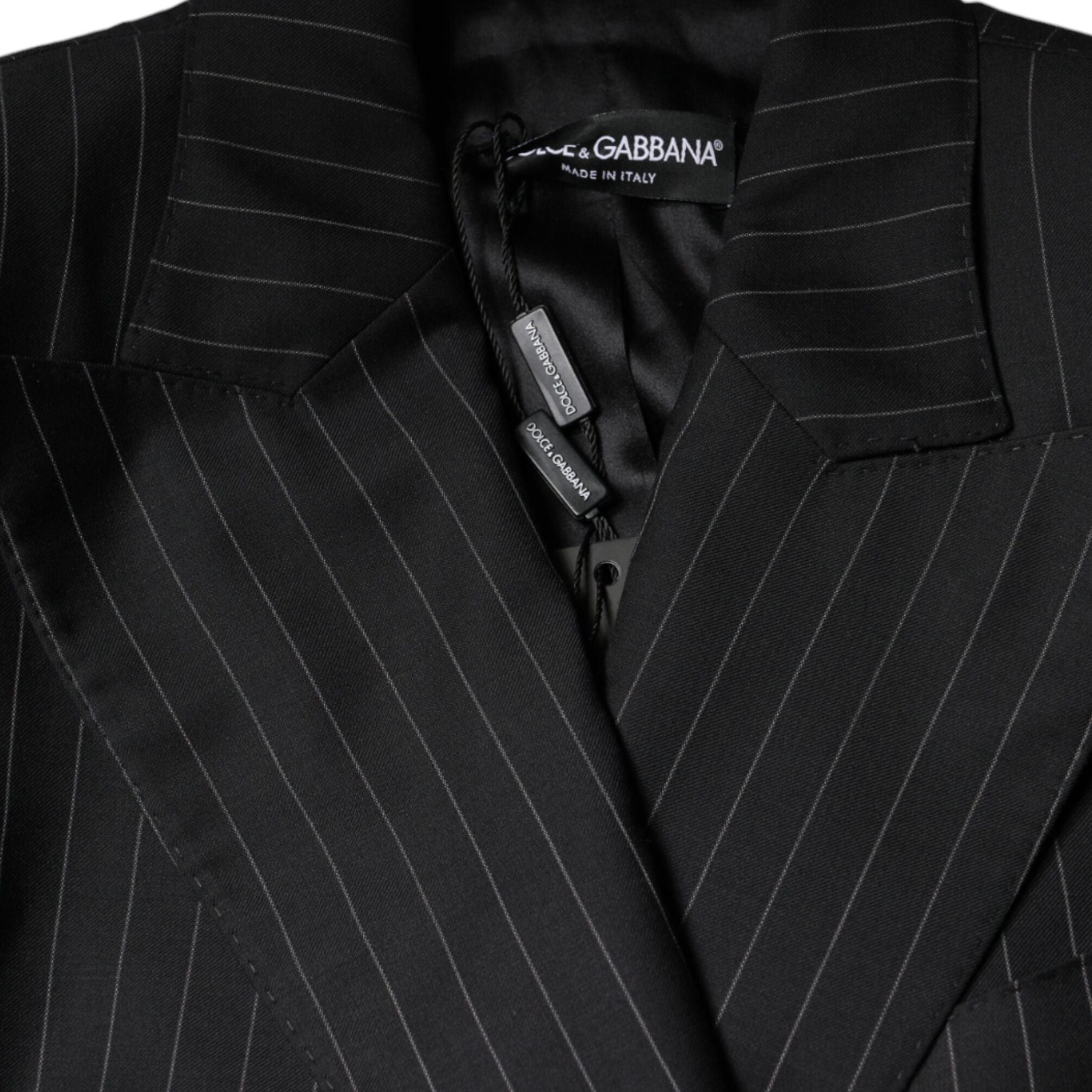 Dolce & Gabbana Black Striped Double Breasted Coat Jacket