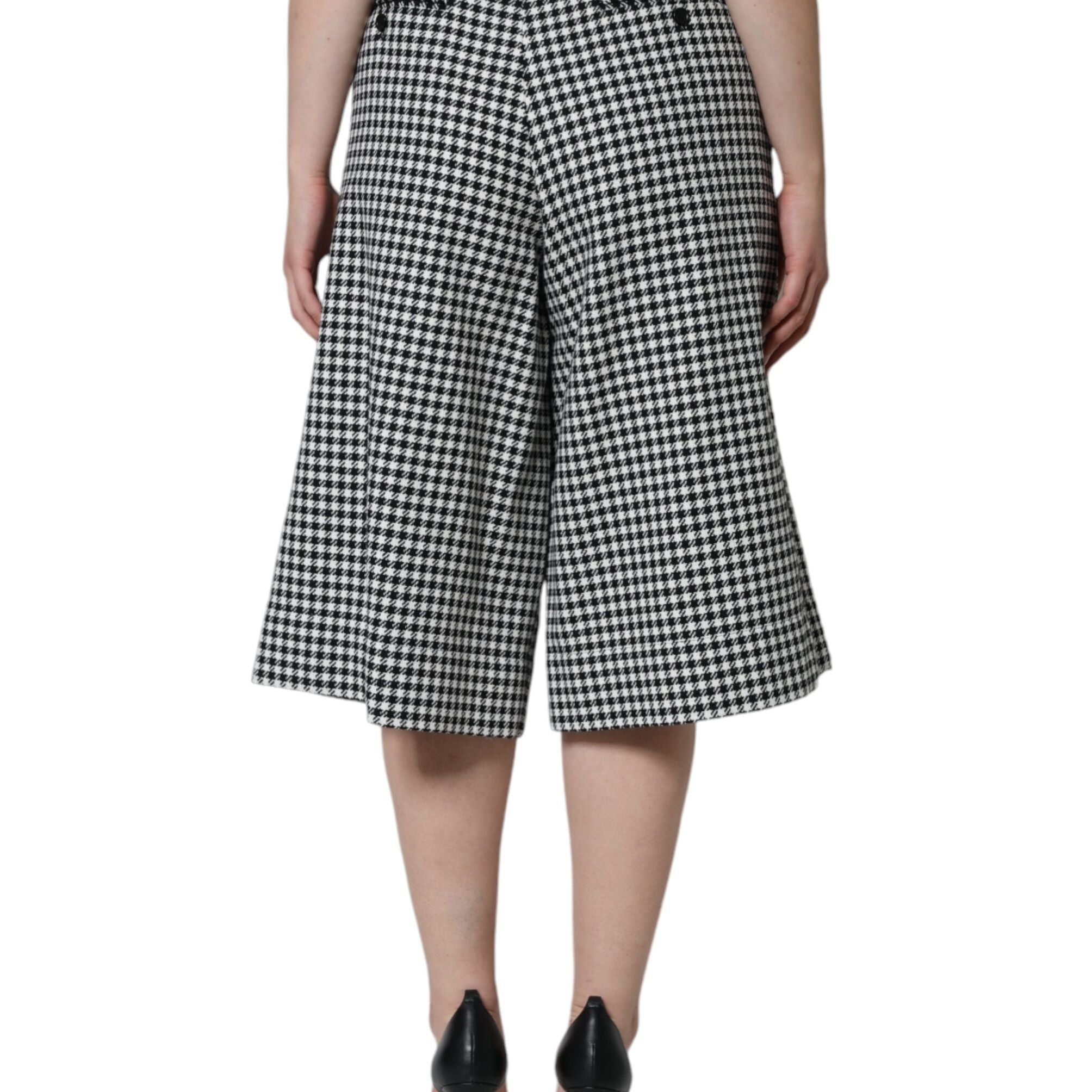 Dolce & Gabbana Black White Houndstooth Cropped Wide Leg Pants
