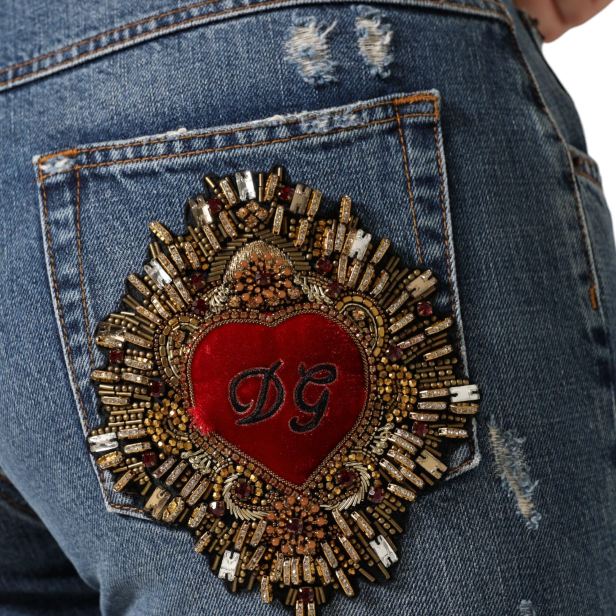 Dolce & Gabbana Blue Cotton Tattered Boyfriend Denim Jeans