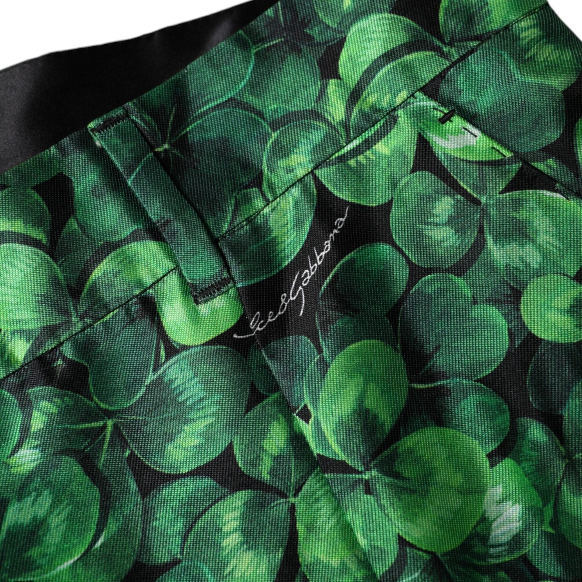 Dolce & Gabbana Green Clover Silk Satin High Waist Tapered Pants