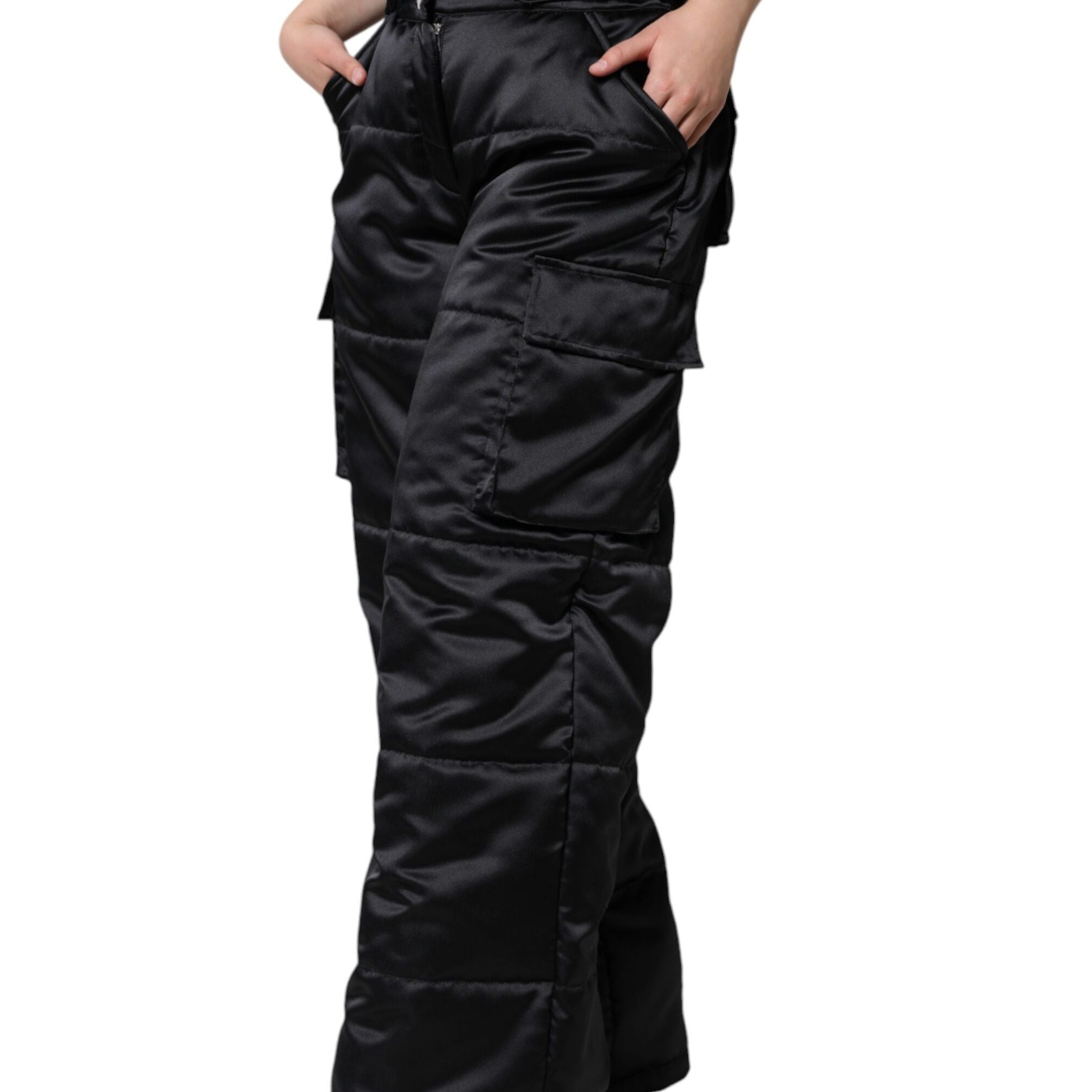 Dolce & Gabbana Black Quilted High Waist Women Boot Cut Pants