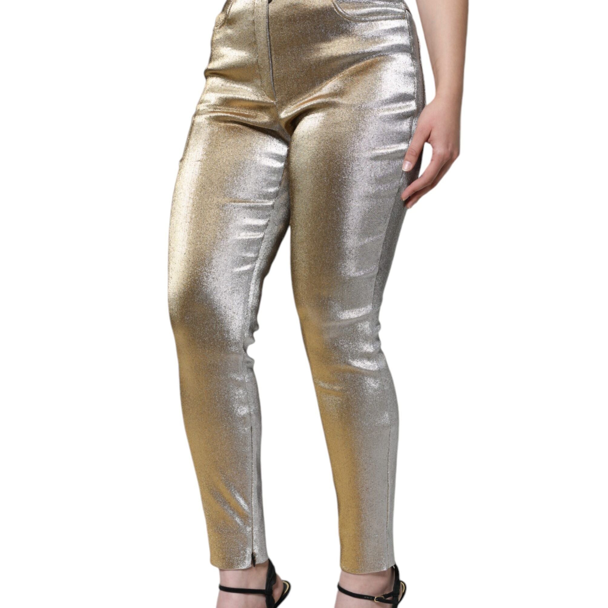 Dolce & Gabbana Metallic Gold High Waist Skinny Pants