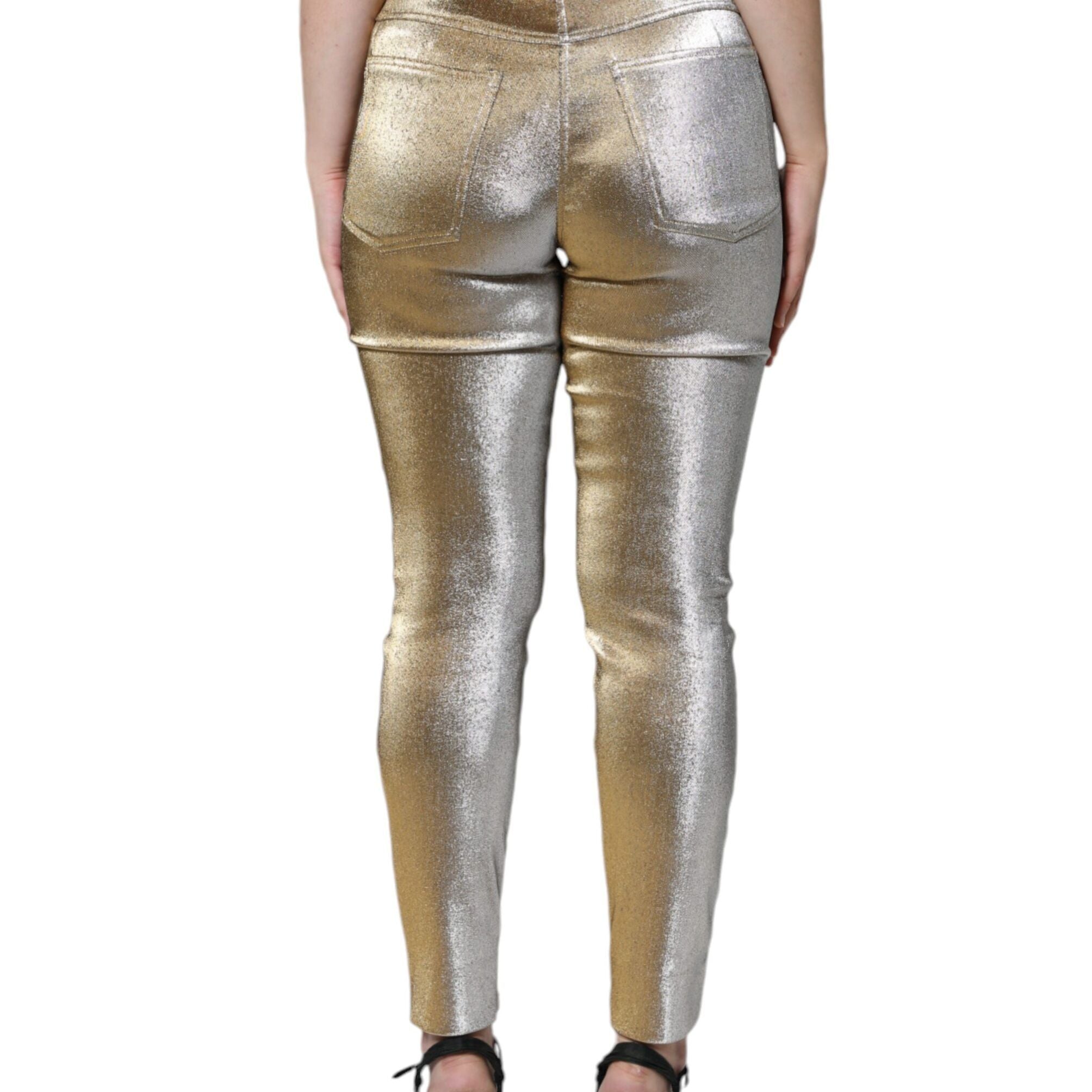 Dolce & Gabbana Metallic Gold High Waist Skinny Pants