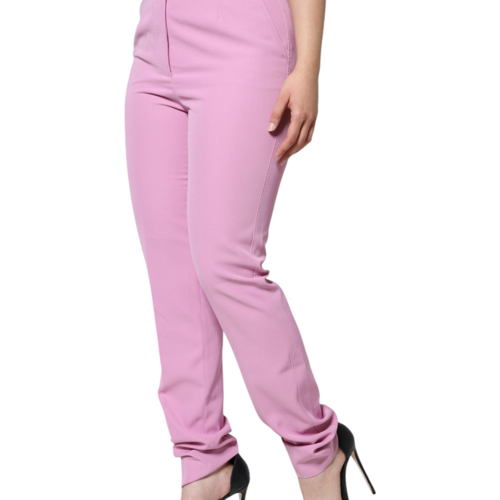 Dolce & Gabbana Pink Polyester High Waist Women Tapered Pants