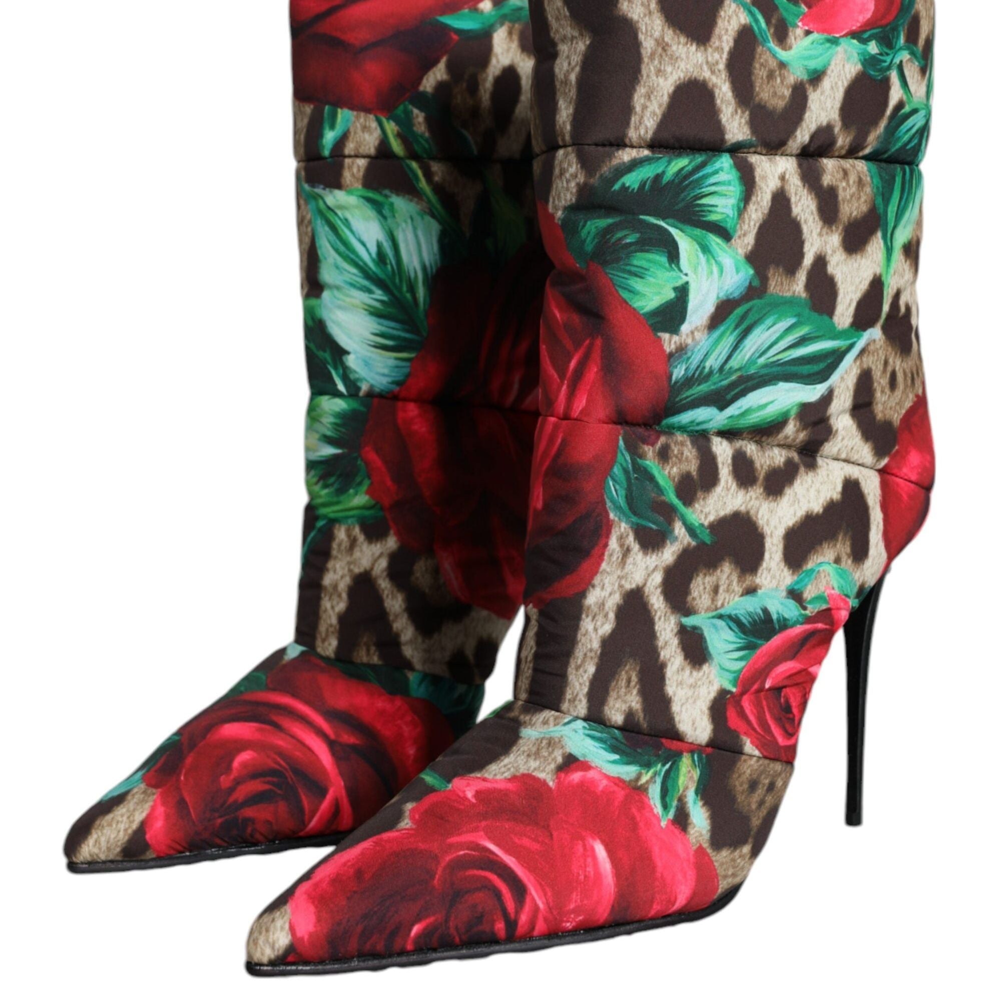 Dolce & Gabbana Multicolor Leopard Rose Mid Calf Boots Shoes