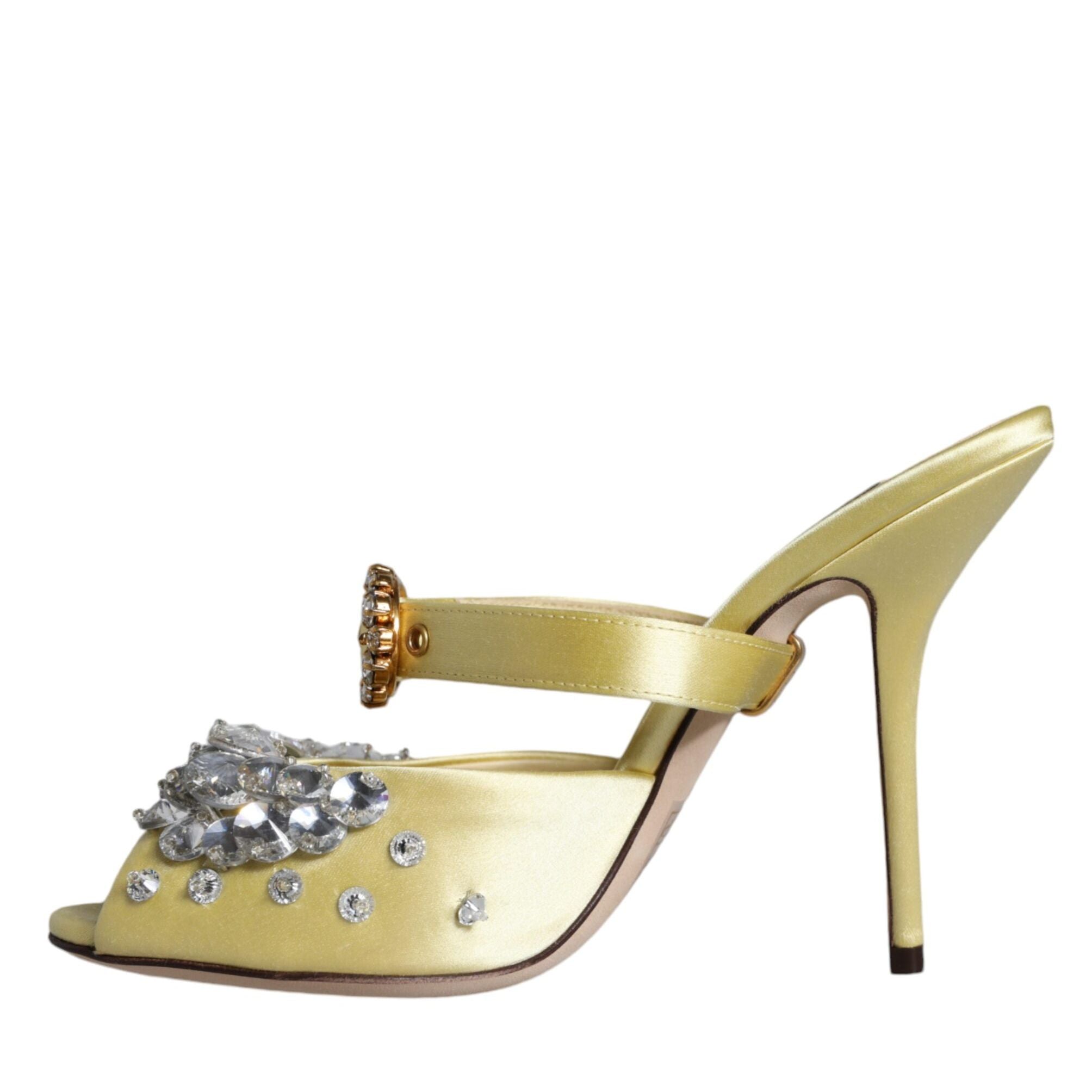 Dolce & Gabbana Yellow Mary Janes Satin Crystal Sandals Shoes